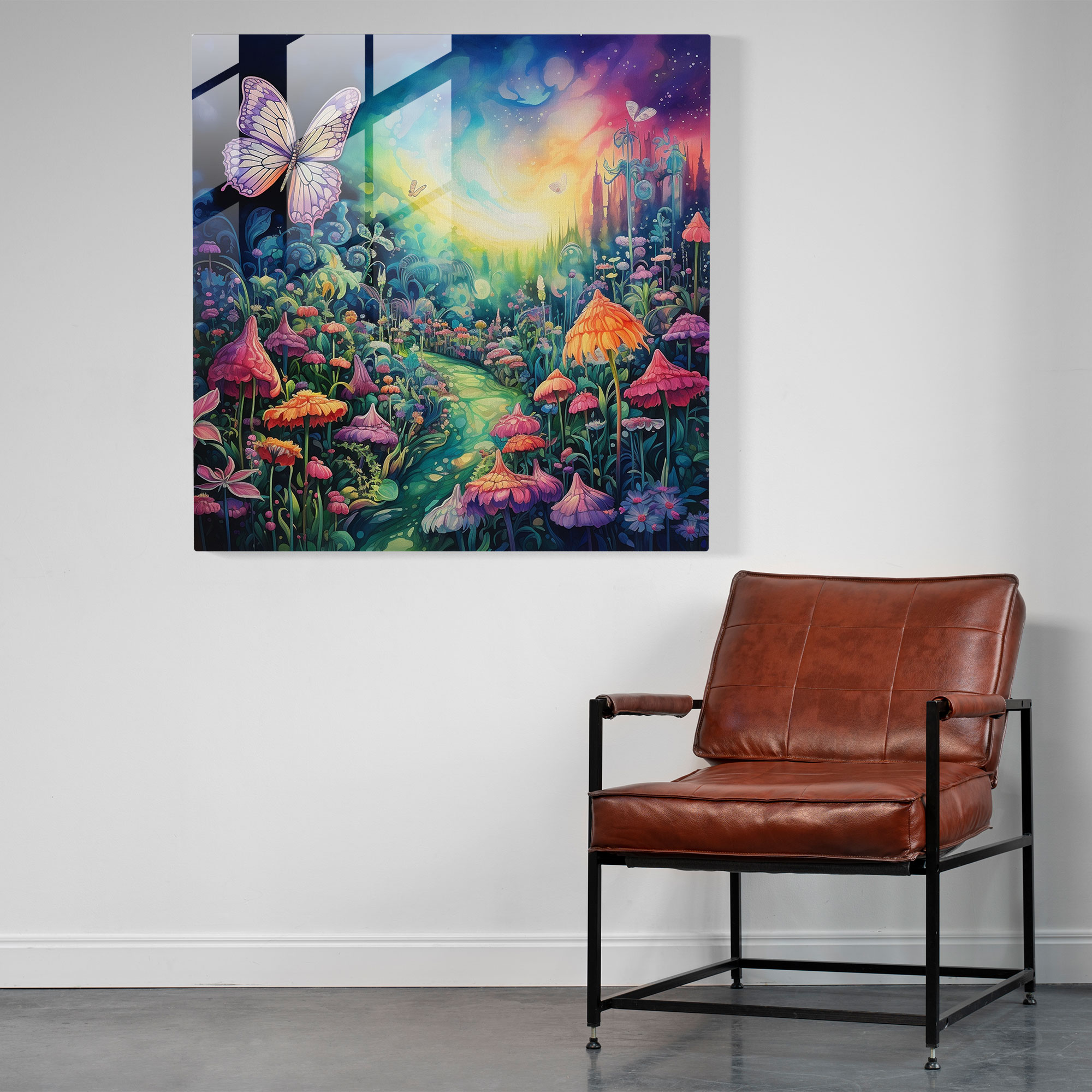 Cannabis Garden Dreams Glass Print - Weed, Watercolor Painting, Butterflies, Glass Print