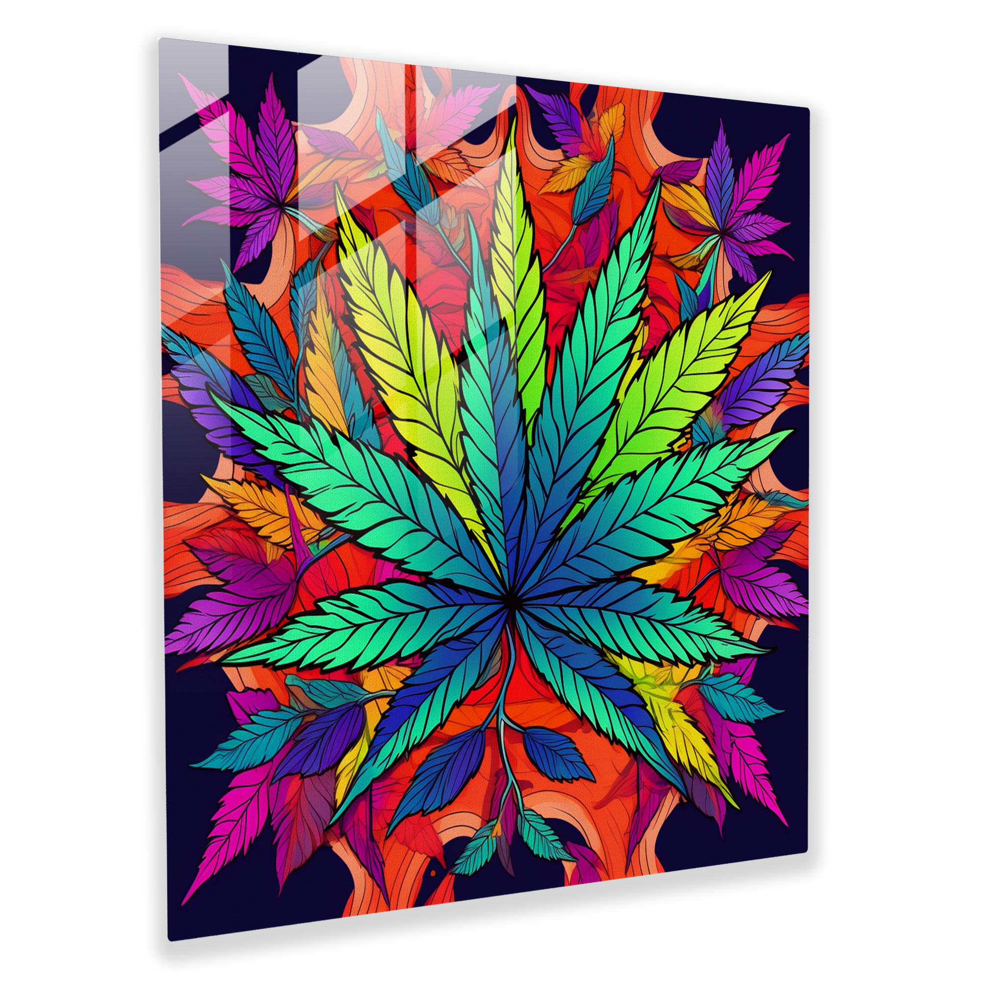 Colorful Weed Delight Glass Print - Weed, Colorful Cannabis Leaves, Colorful Weed Delight Glass Print, Home Decoration