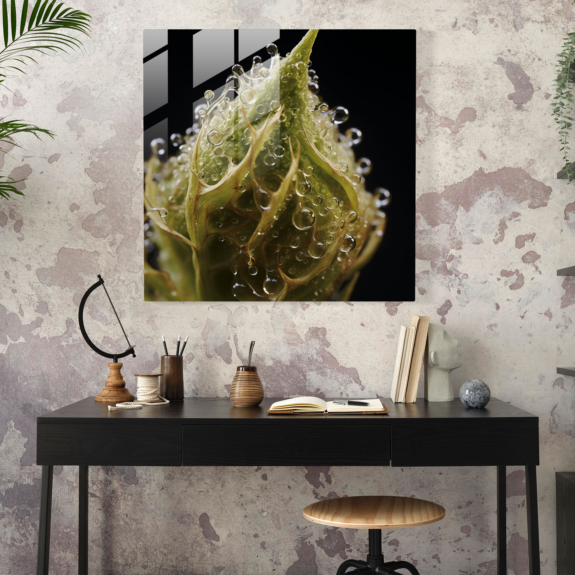 Intricate Bud Beauty Glass Print - Weed, Intricate Textures, Close-Up, Glass Art