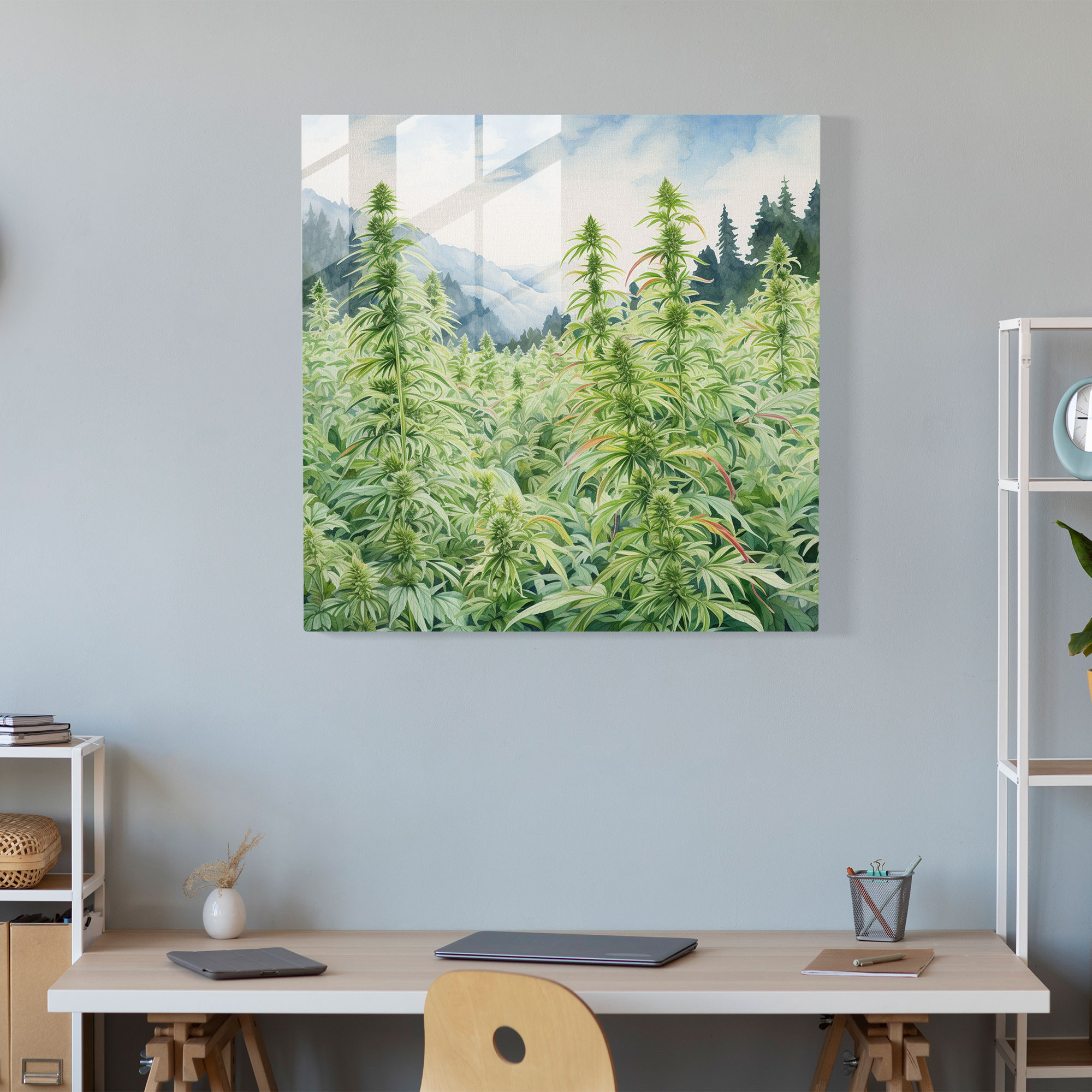 Nature's Harvest Glass Print - Weed, Glass Art, Weed, Watercolor