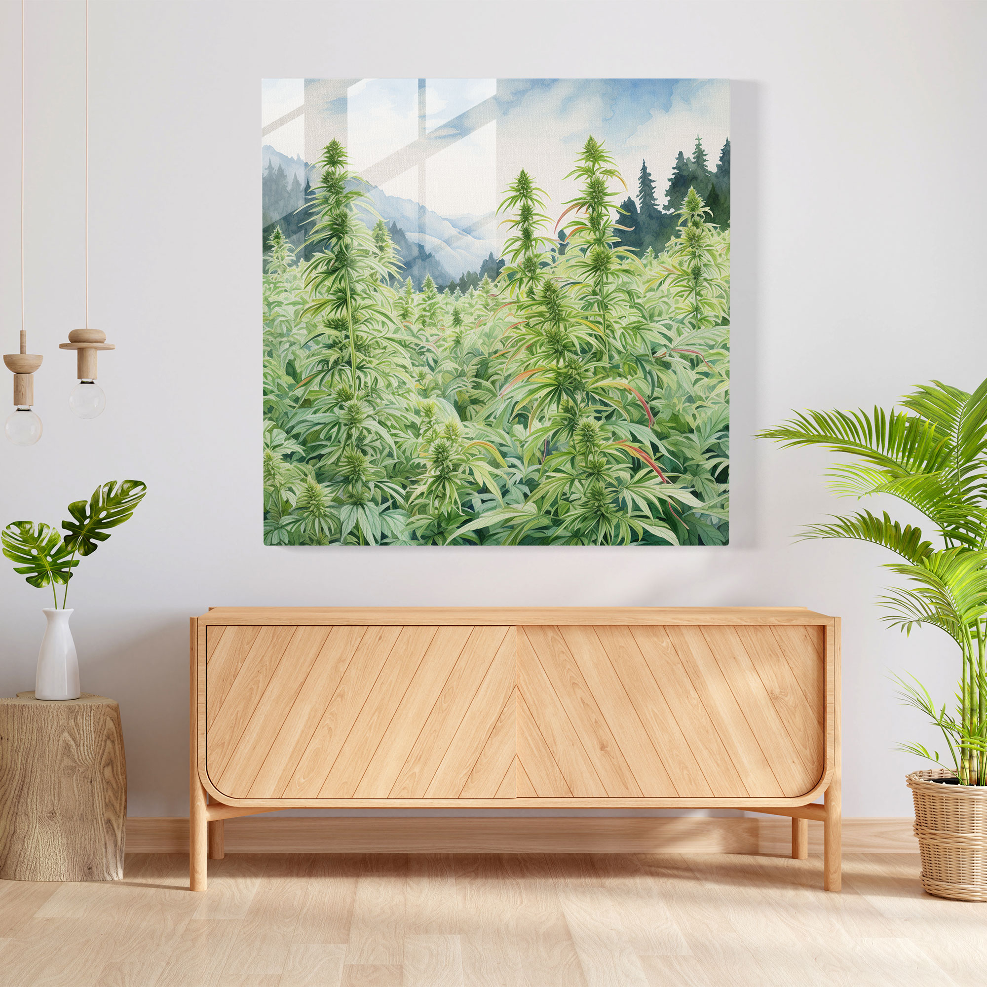 Nature's Harvest Glass Print - Weed, Glass Art, Weed, Watercolor