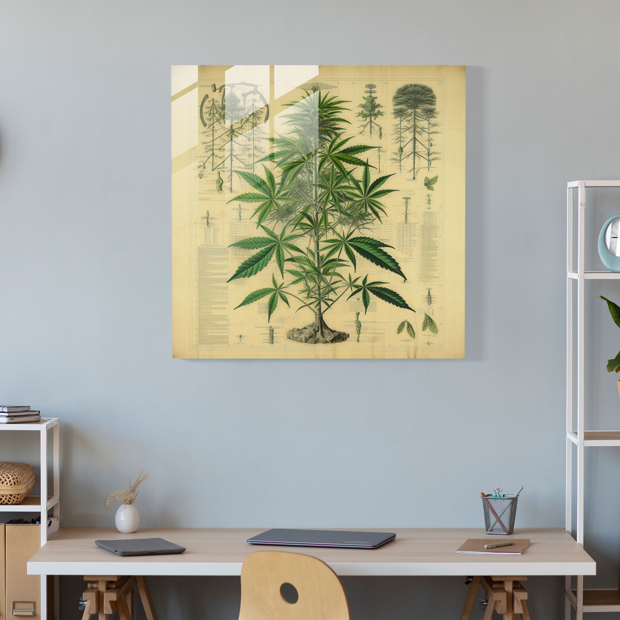 Bitkisel Zarafet Cam Tablo - Ot Modern Sanat Botanik Bilimsel İllüstrasyon