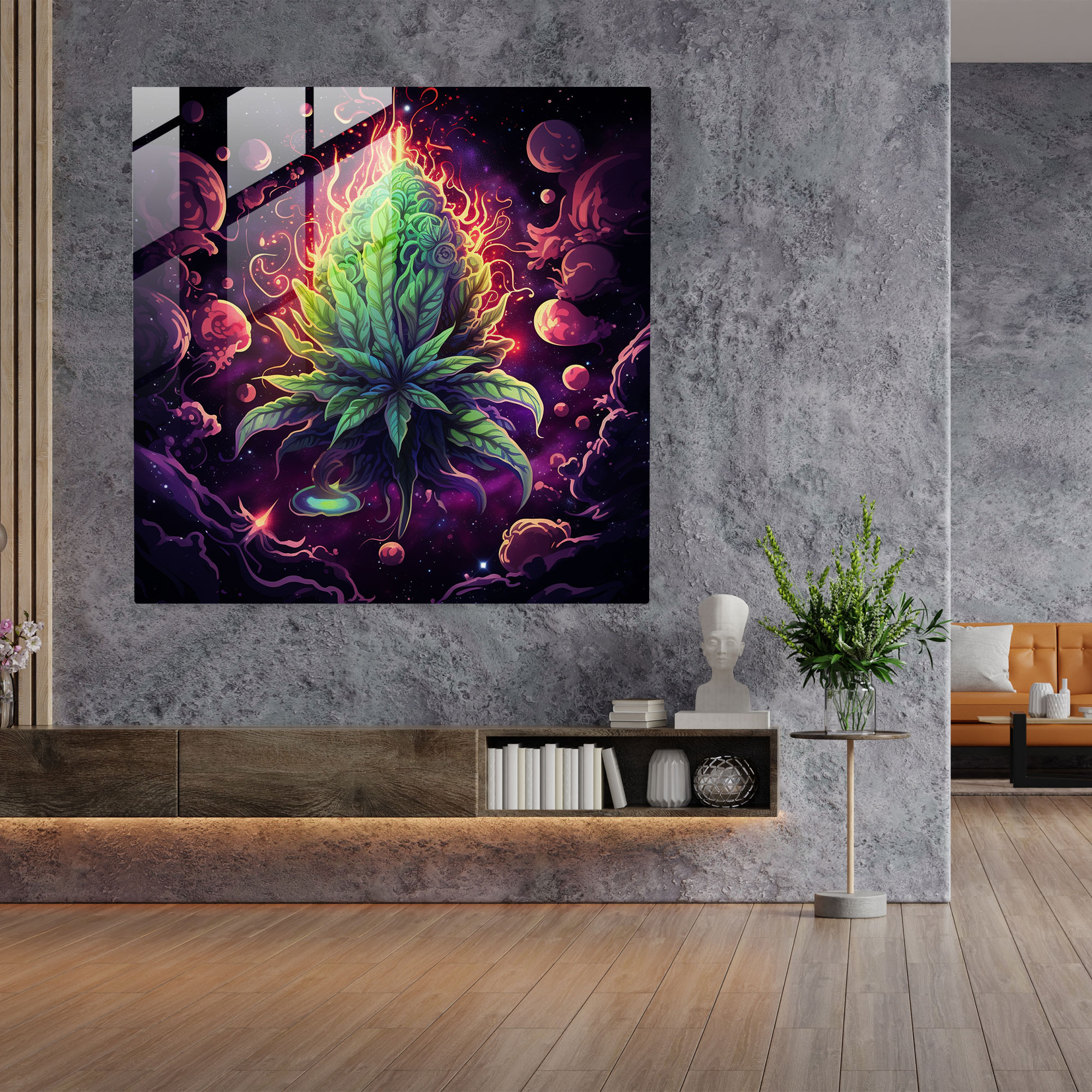 Cosmic Weed Glass Print - Weed, Glass Art, Psychedelic Art, Wall Decoration