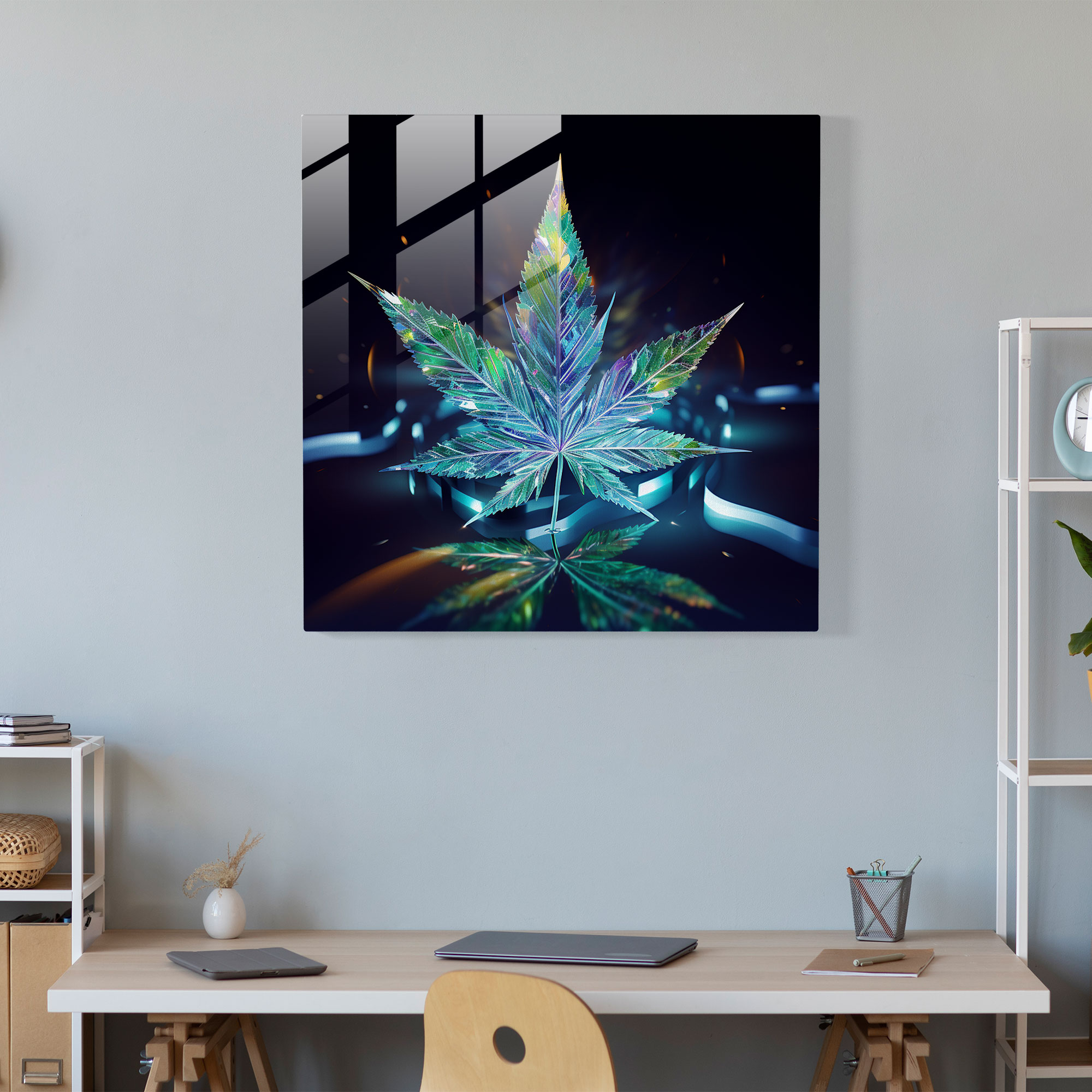 Holo Weed Glass Print - Weed, Futuristic Art, Modern Art, Wall Decoration