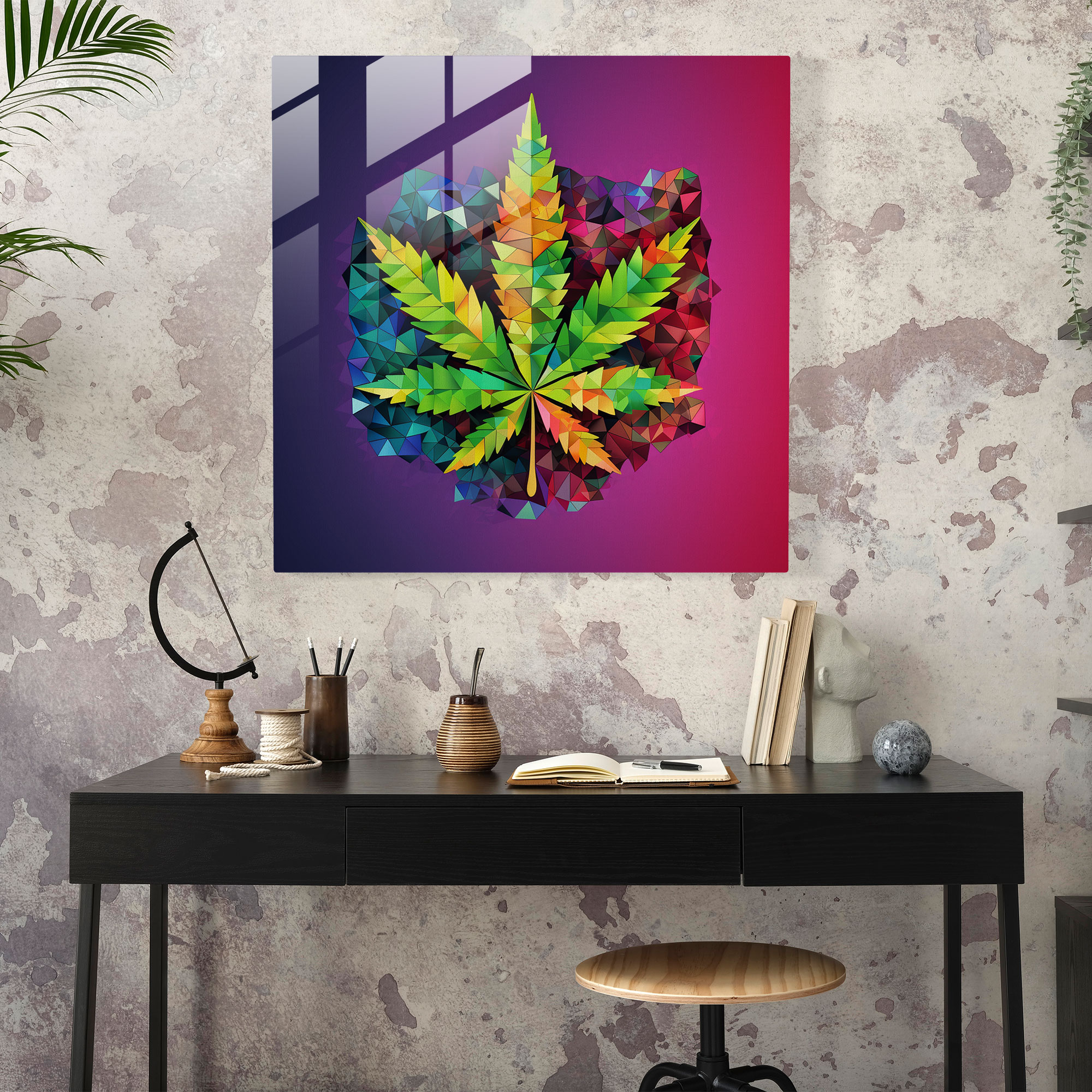 Çimen Mozaik Cam Tablo - Çimen Modern Sanat Renkli Mozaik