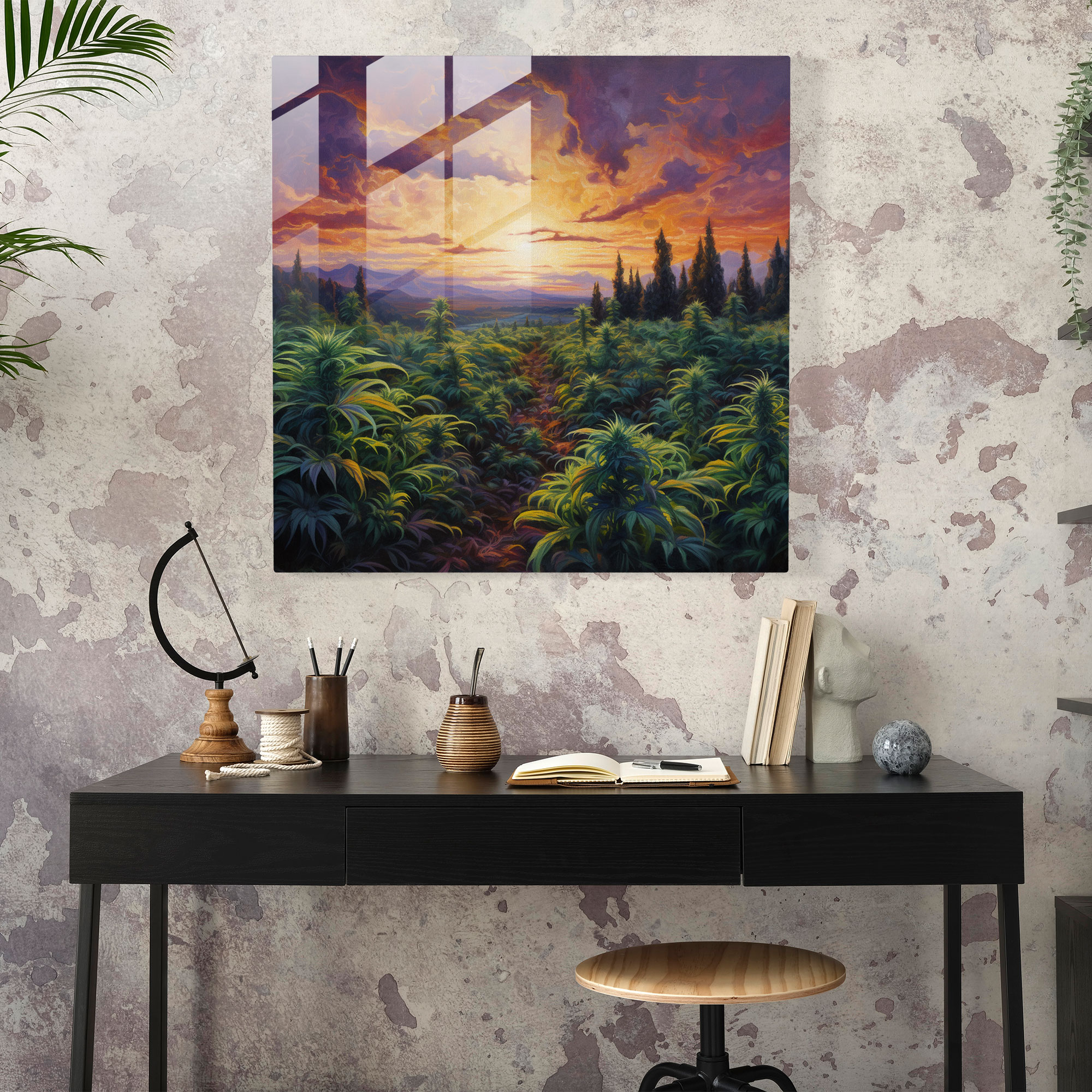 Bitki Huzur Cam Tablo - Bitki Cam Sanat Ev Dekorasyonu Huzurlu Manzara