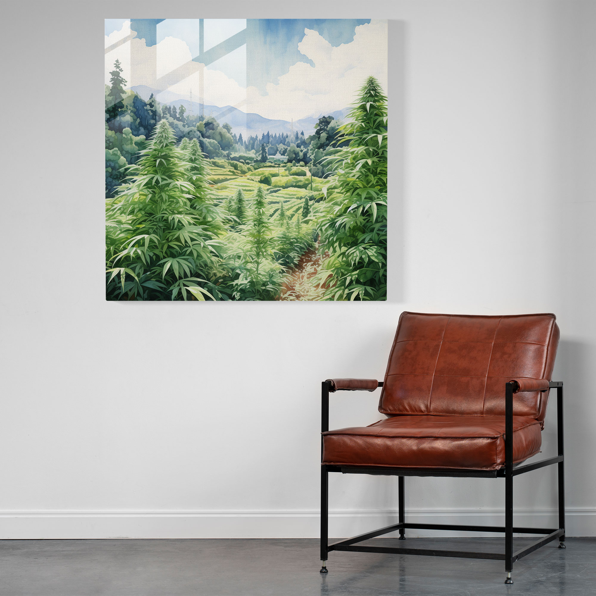 Marijuana Meadows Cam Tablo - Ot Modern Sanat Huzurlu Manzara Cam Duvar Sanatı