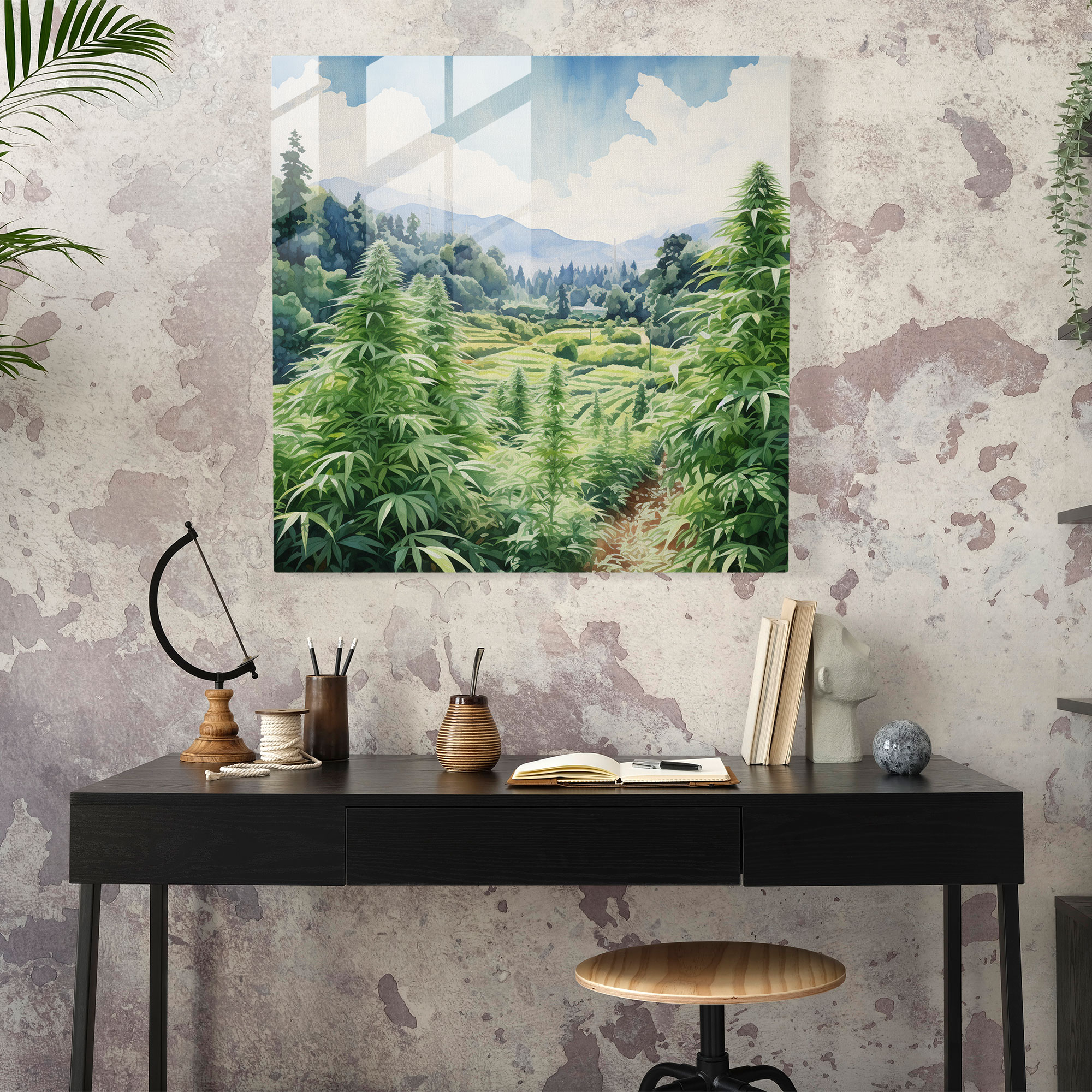 Marijuana Meadows Cam Tablo - Ot Modern Sanat Huzurlu Manzara Cam Duvar Sanatı