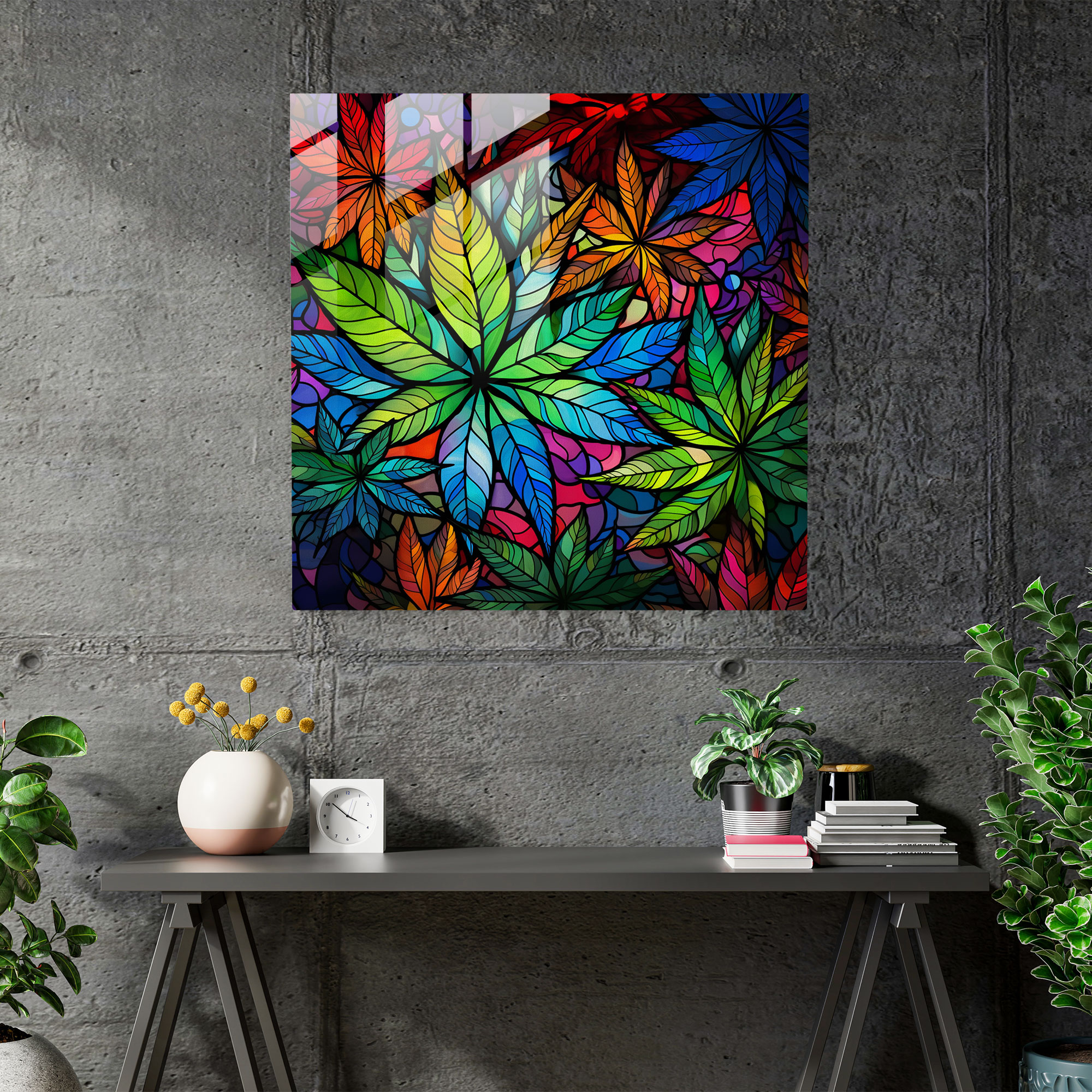 Colorful Cannabis Glass Print - Weed, Glass Print, Glass Art, Home Decoration