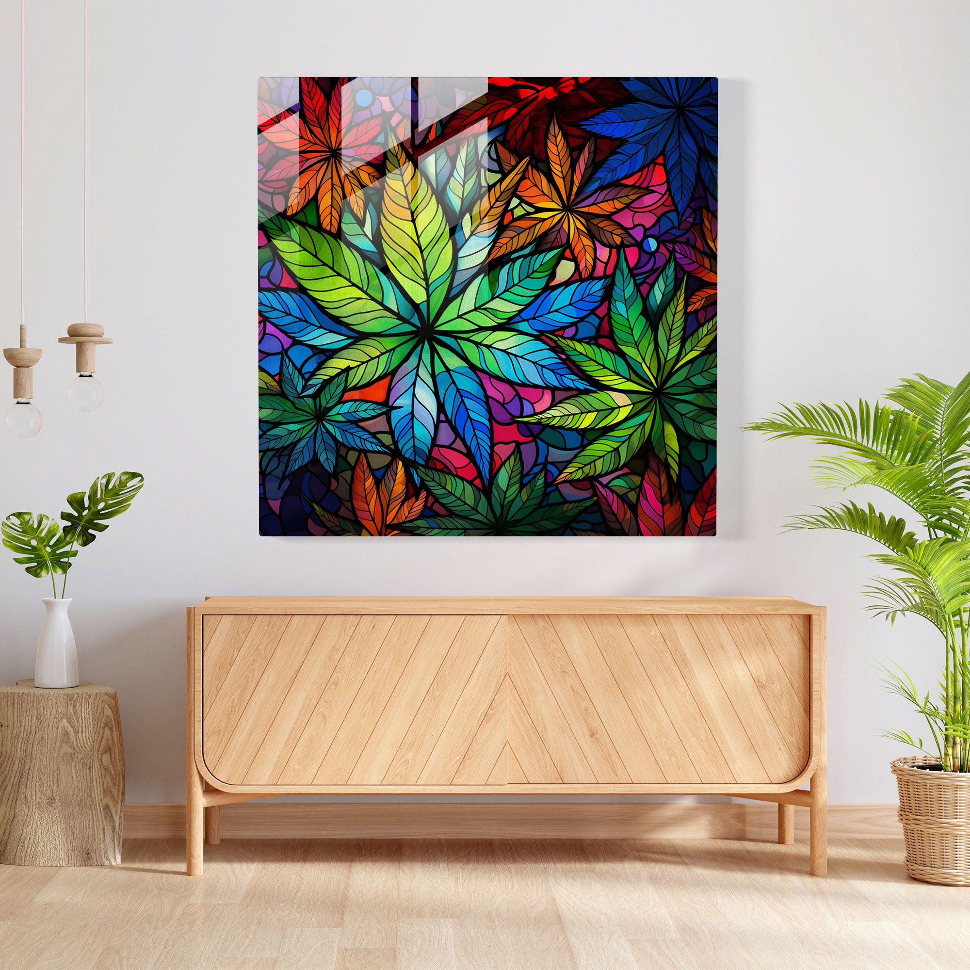 Colorful Cannabis Glass Print - Weed, Glass Print, Glass Art, Home Decoration