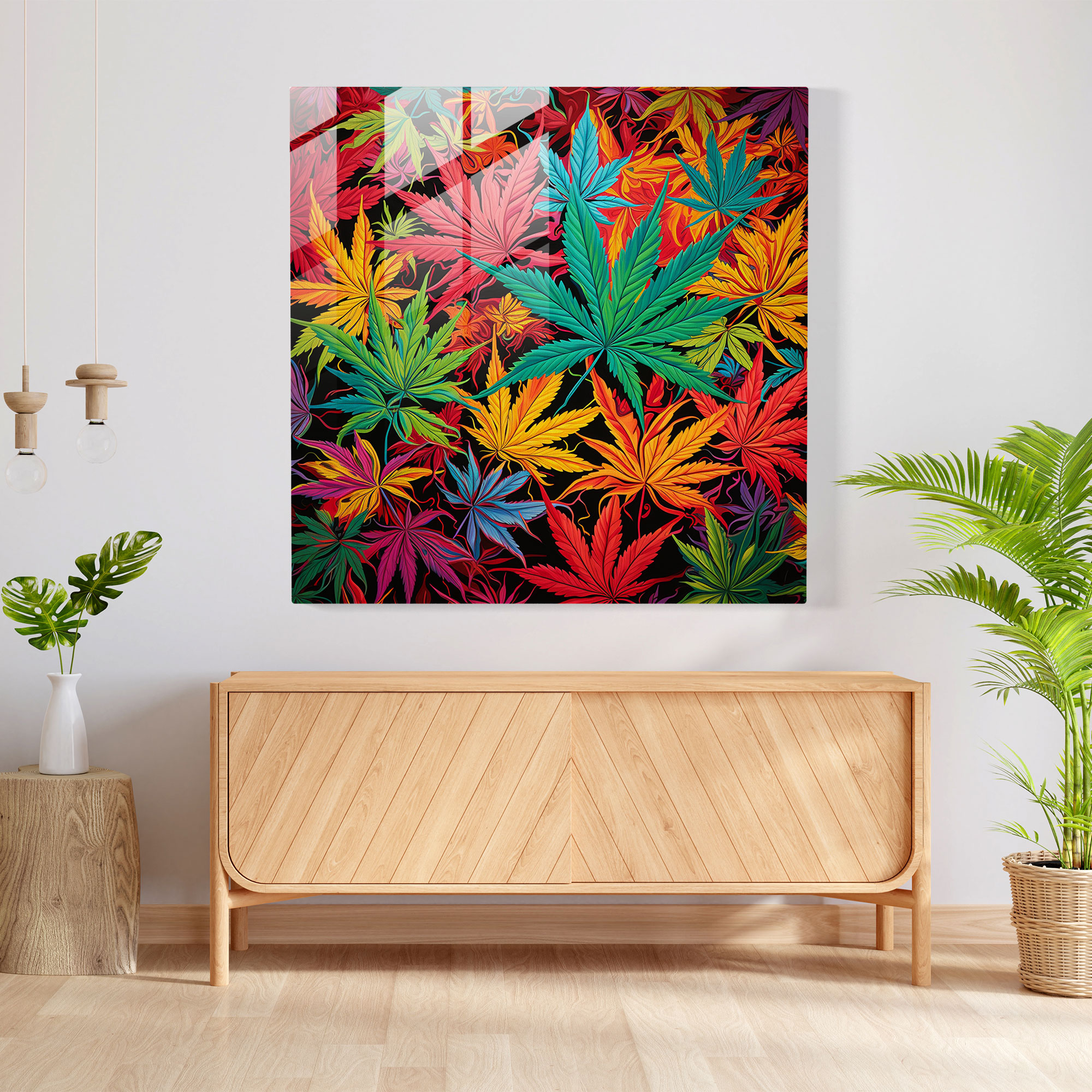 Pop Cannabis Glass Baskı - Ot Cannabis Yaprakları Cam Baskı