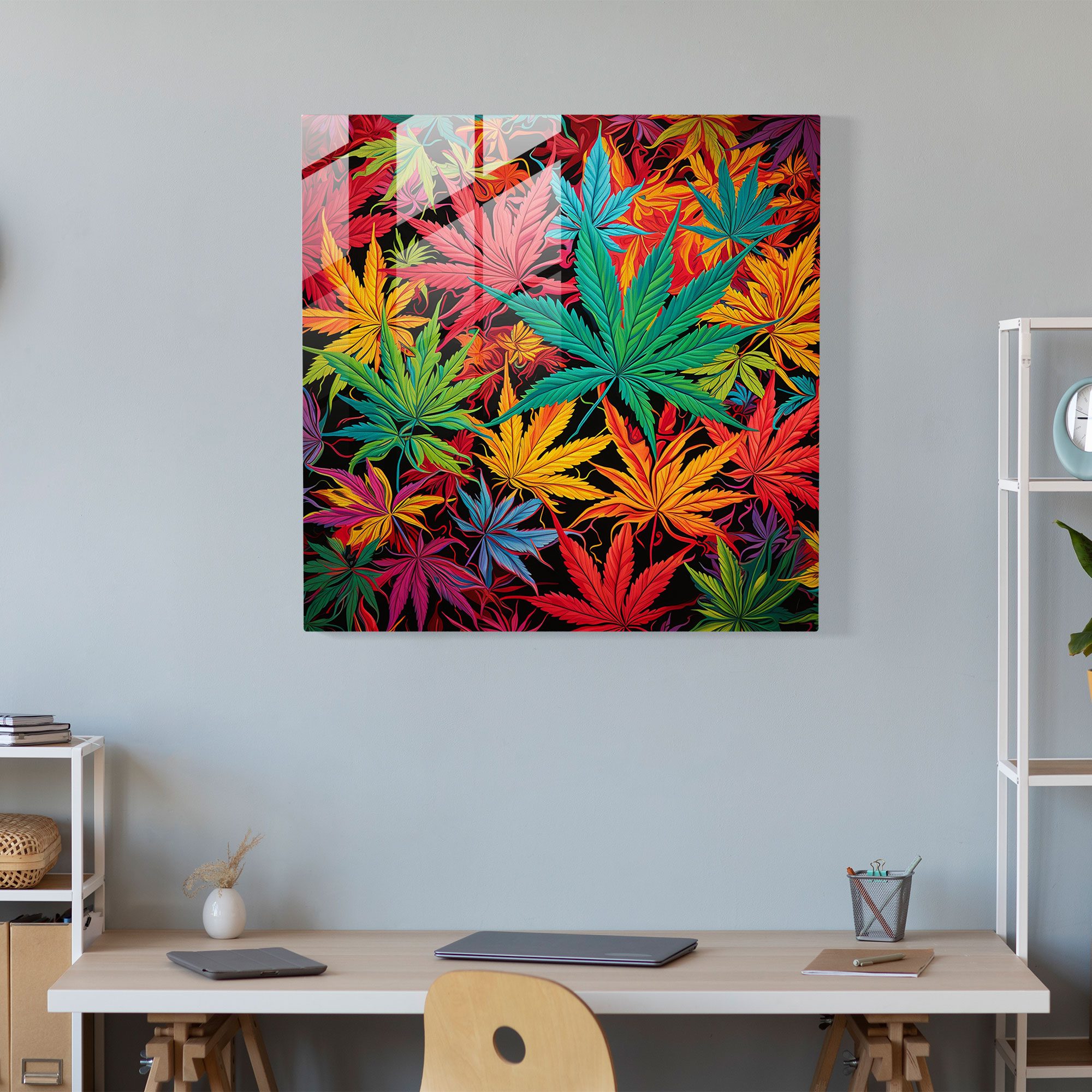 Pop Cannabis Glass Baskı - Ot Cannabis Yaprakları Cam Baskı