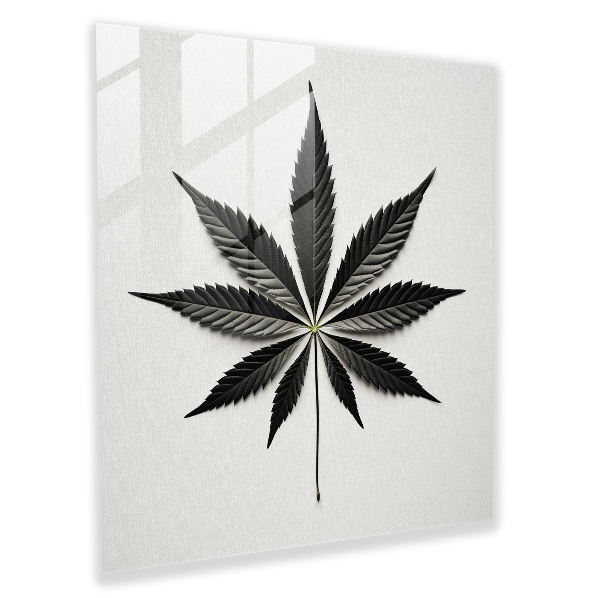 Minimal Leaf Glass Print - Weed, Glass Wall Art, Modern Art, Home Decoration