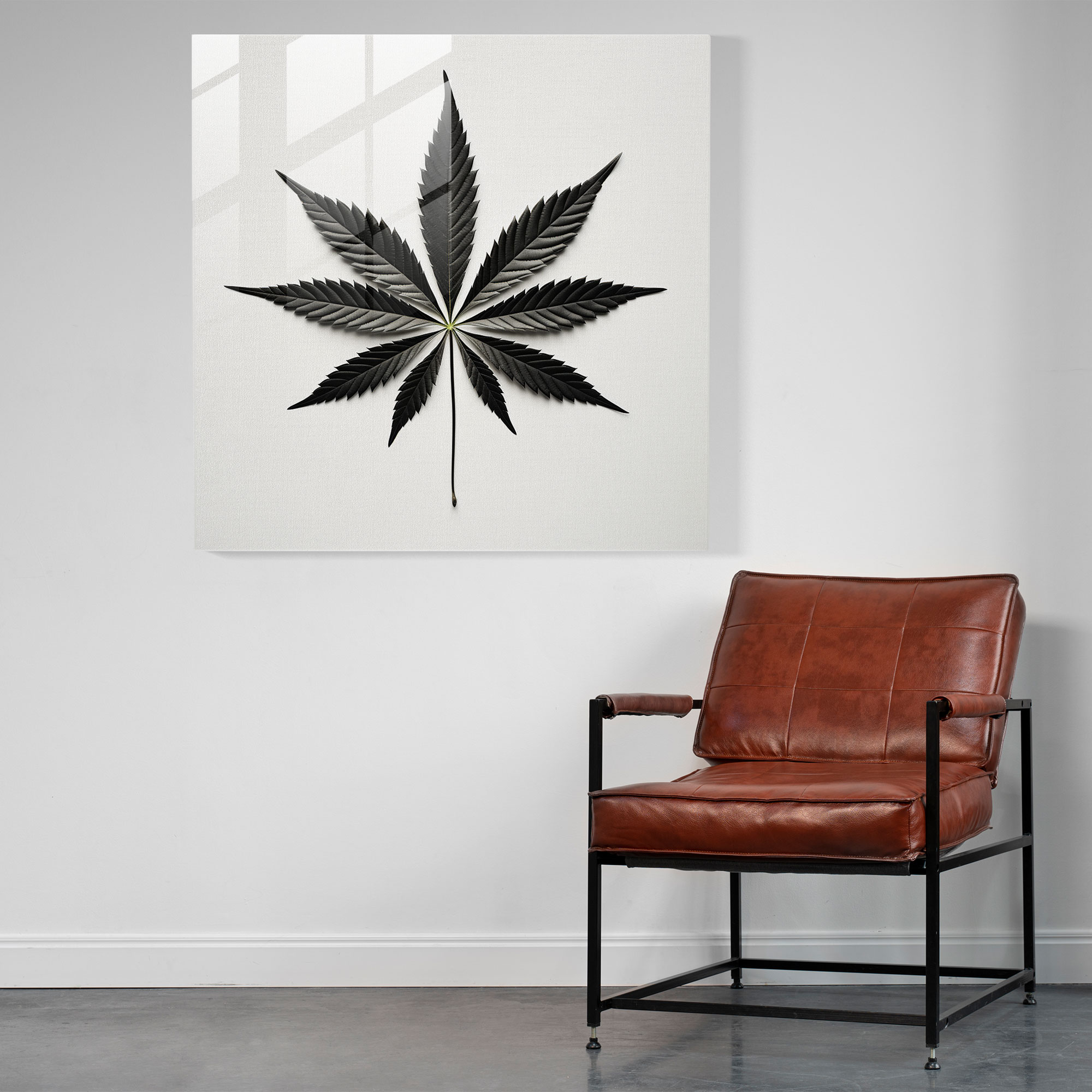 Minimal Leaf Glass Print - Weed, Glass Wall Art, Modern Art, Home Decoration