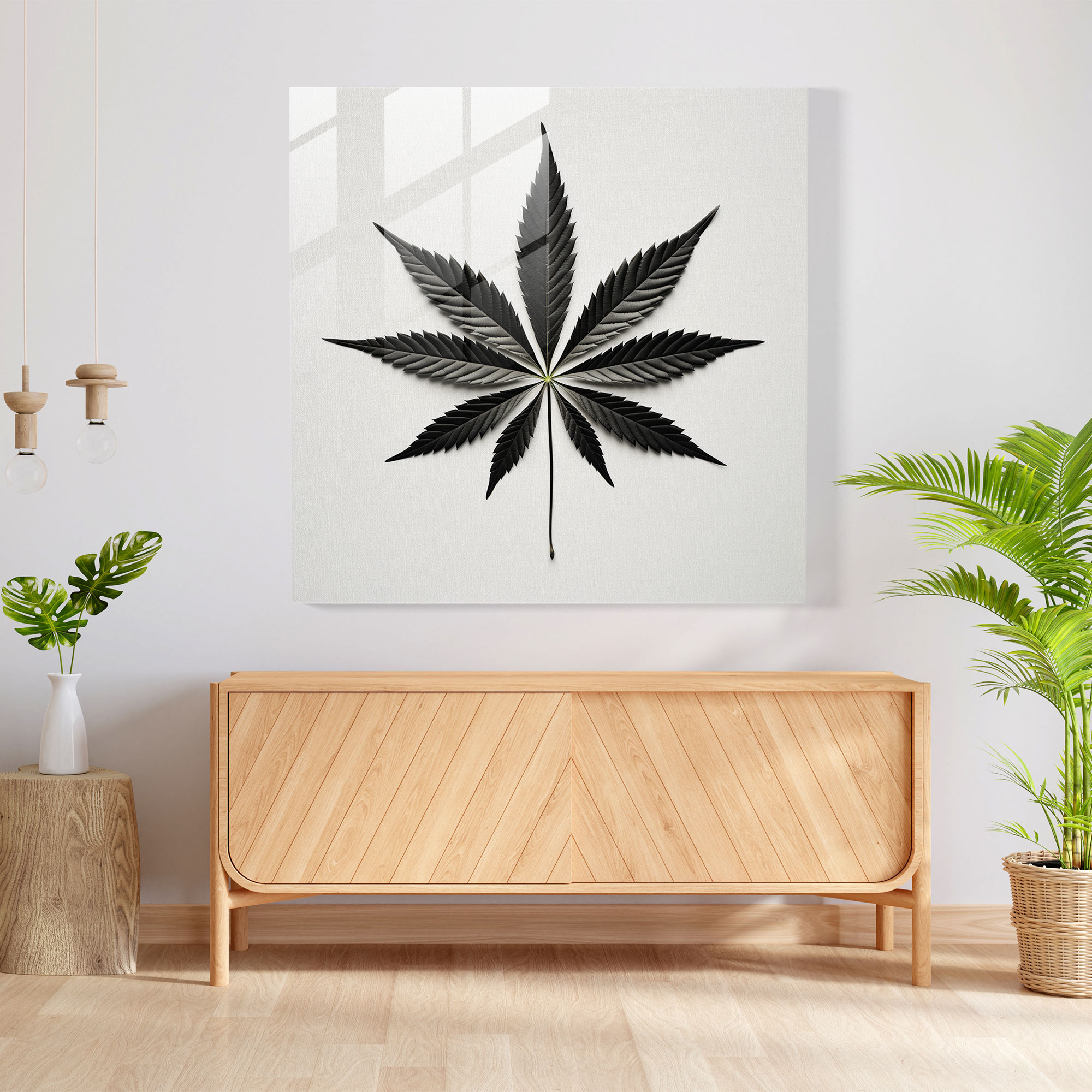 Minimal Leaf Glass Print - Weed, Glass Wall Art, Modern Art, Home Decoration