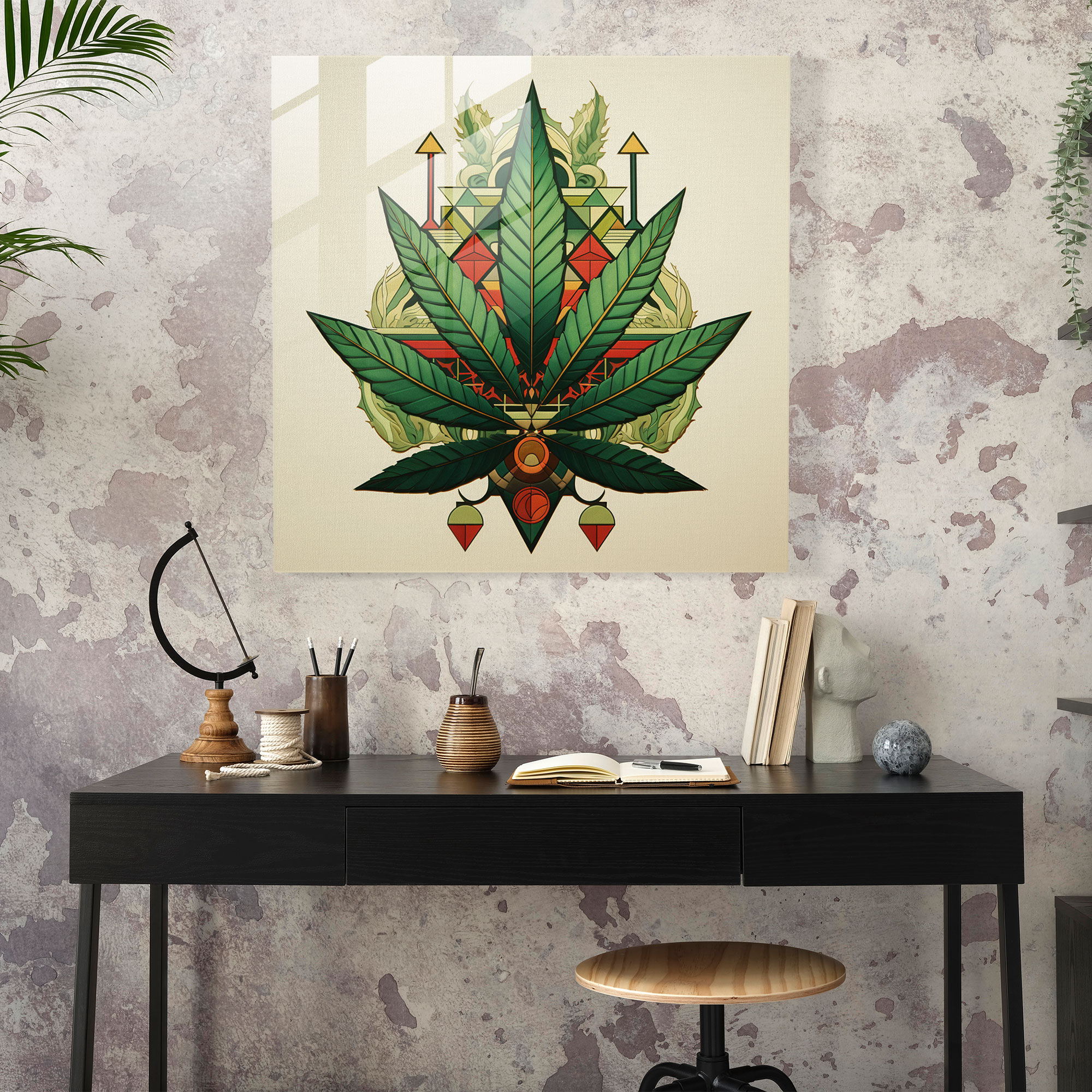 Geometrik Doğa Cam Tablo - Ot Cam Duvar Sanatı Modern Sanat