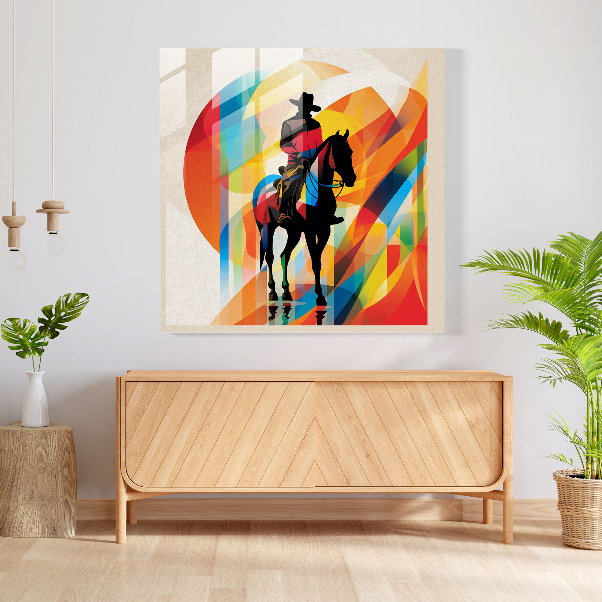 Moderne Geometrie Glasbild - Cowboy Silhouette