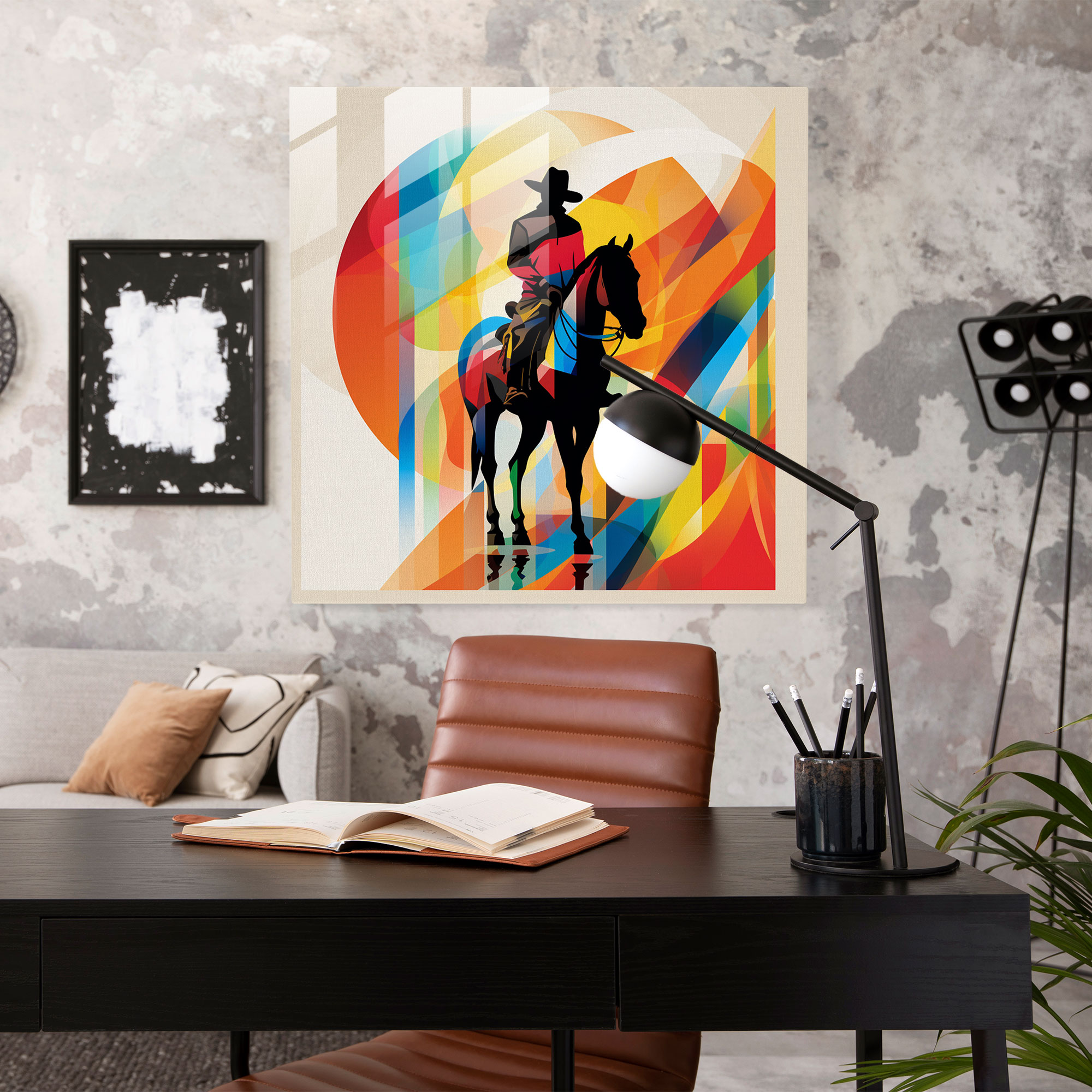 Moderne Geometrie Glasbild - Cowboy Silhouette