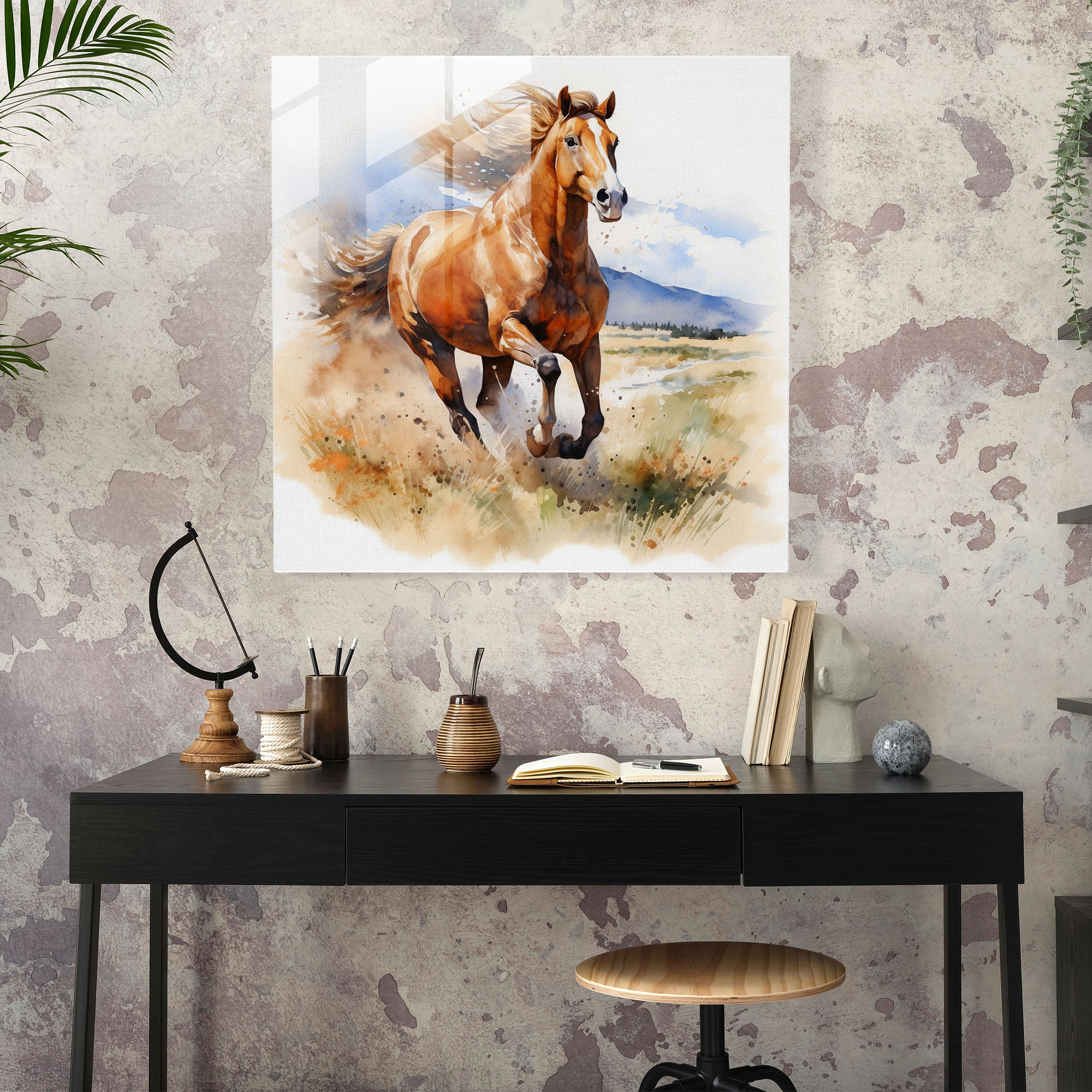 Eleganz Flüsterndes Glasbild - Das majestätisch galoppierende Pferd Glas Wandkunst