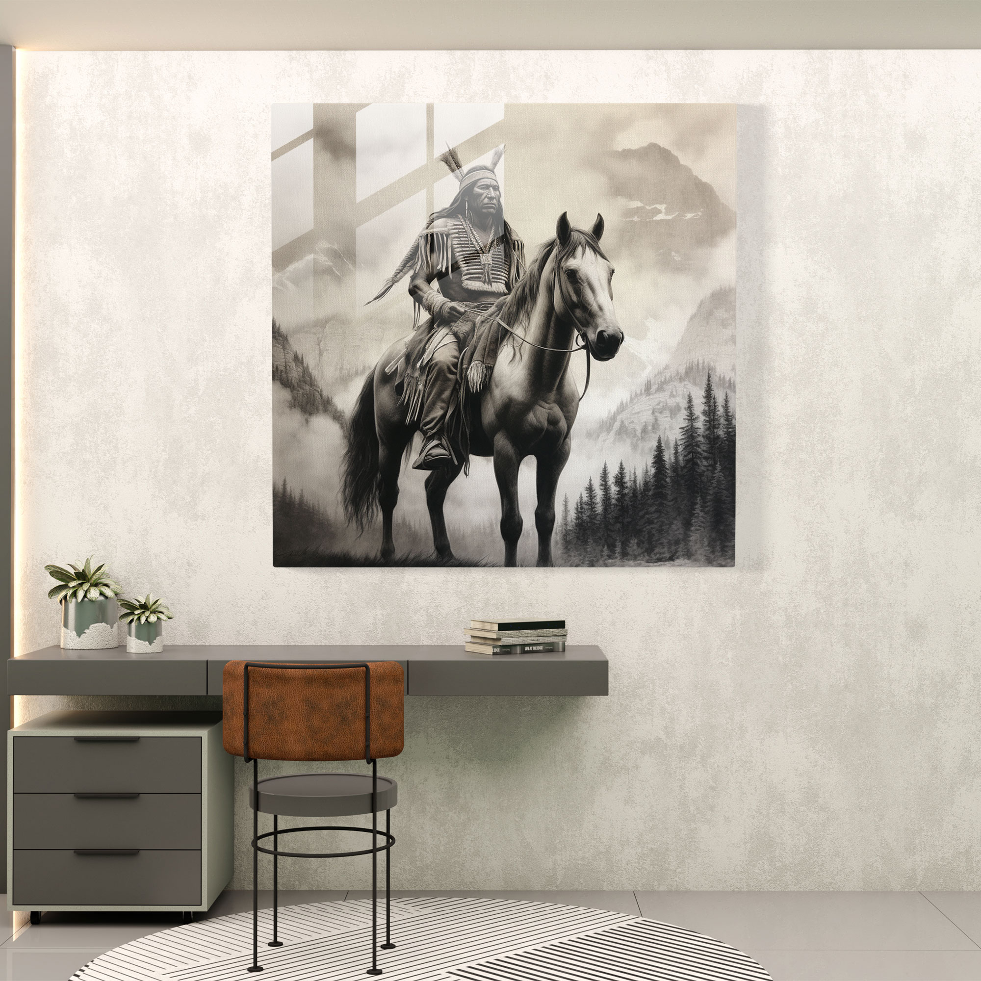 MajesticHorizonGlassPrints - Kızılderili Şef Cam Tablo Duvar Sanatı
