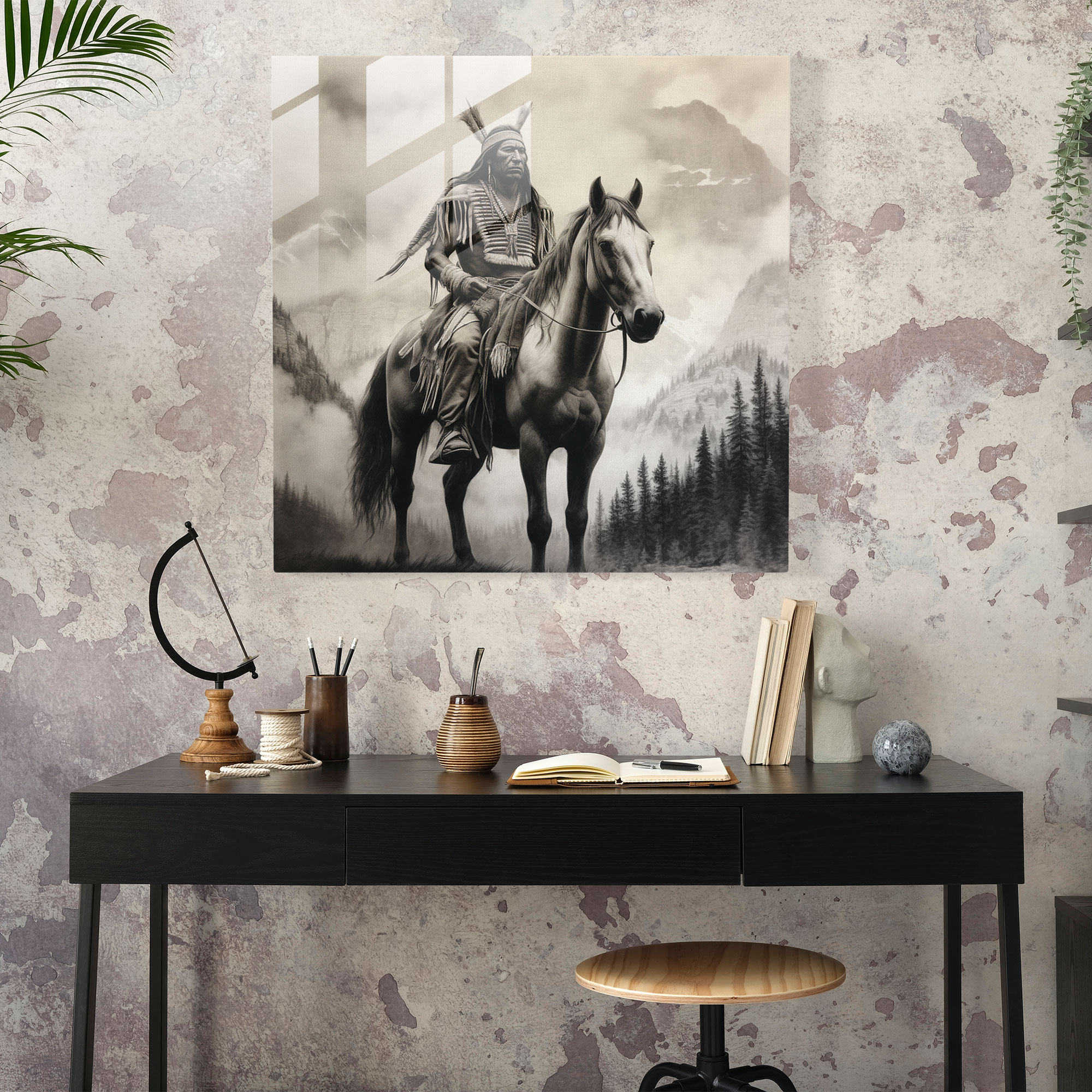 MajesticHorizonGlassPrints - Kızılderili Şef Cam Tablo Duvar Sanatı