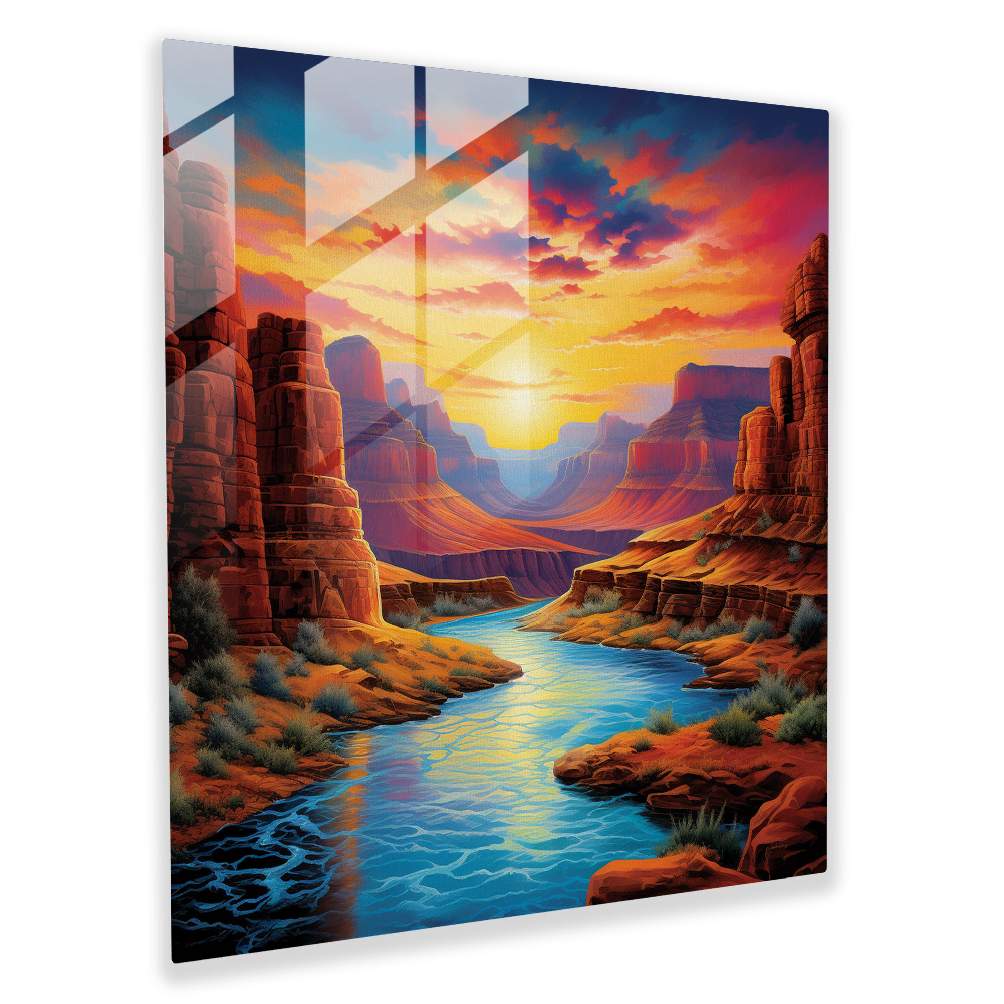 Grand Canyon Günbatımı Cam Tablo - Nehir Yansımaları