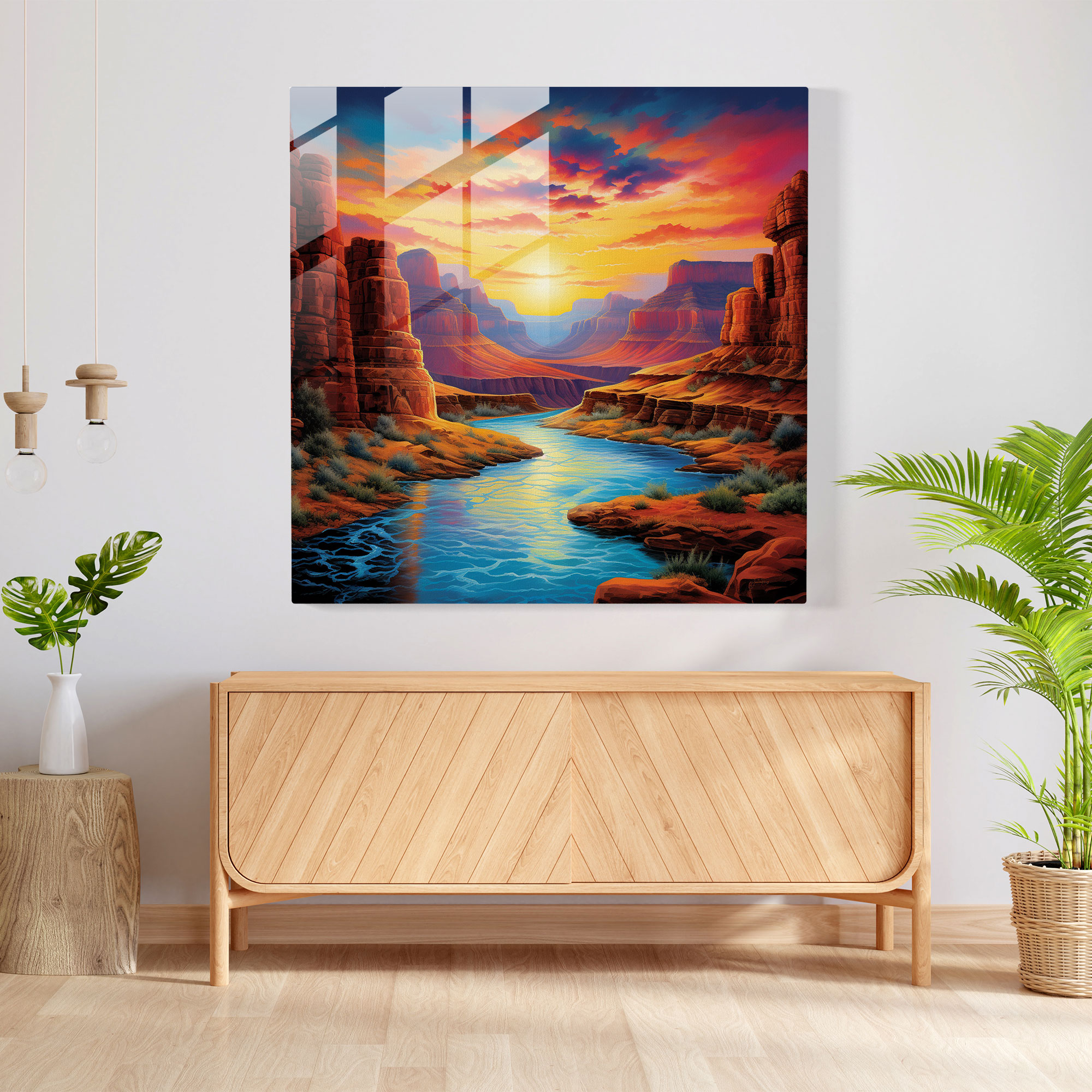 Grand Canyon Günbatımı Cam Tablo - Nehir Yansımaları