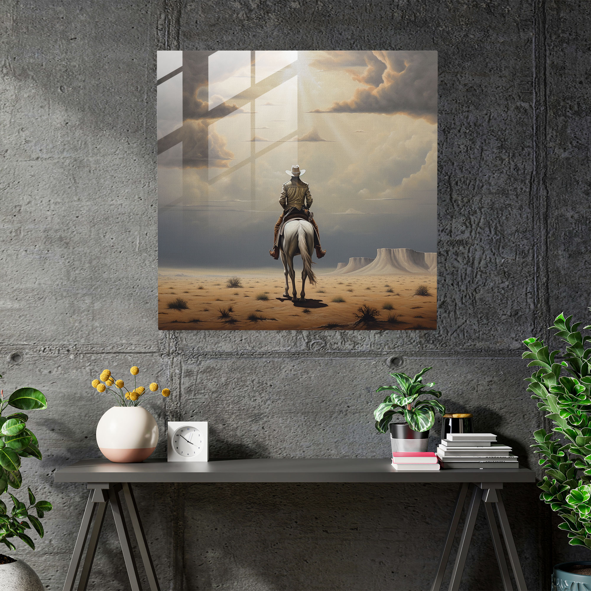 Elegantes Renaissance Cowboy Glasbild Wanddekoration