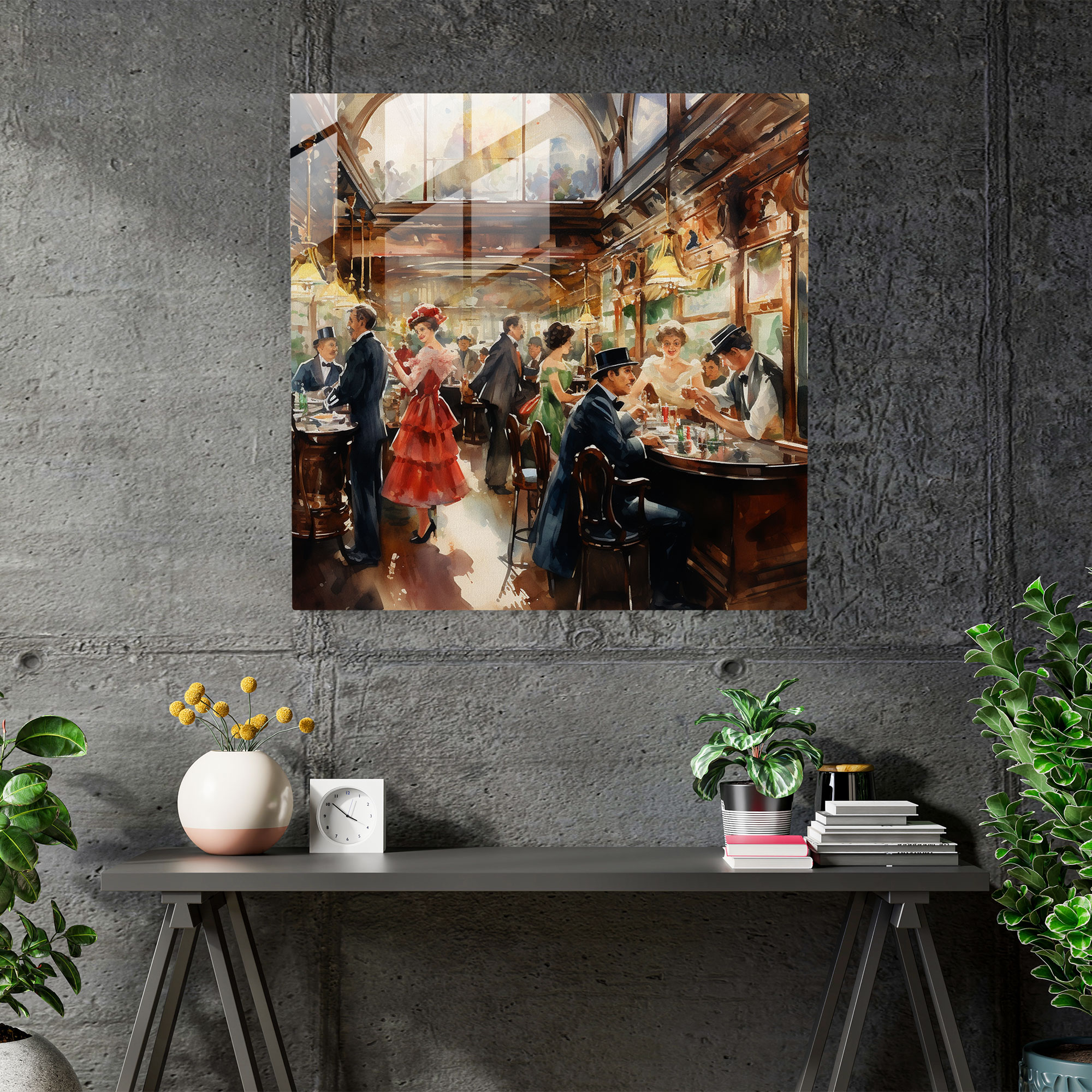 Lebendiges Impressionisten Saloon Glas Wandkunst Dekoration