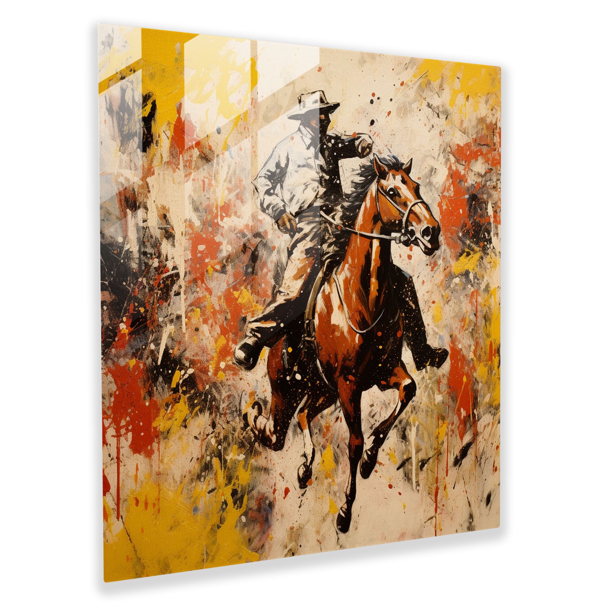 Glasbild Wanddekoration im Stil des abstrakten Expressionismus mit Wild-West-Motiv