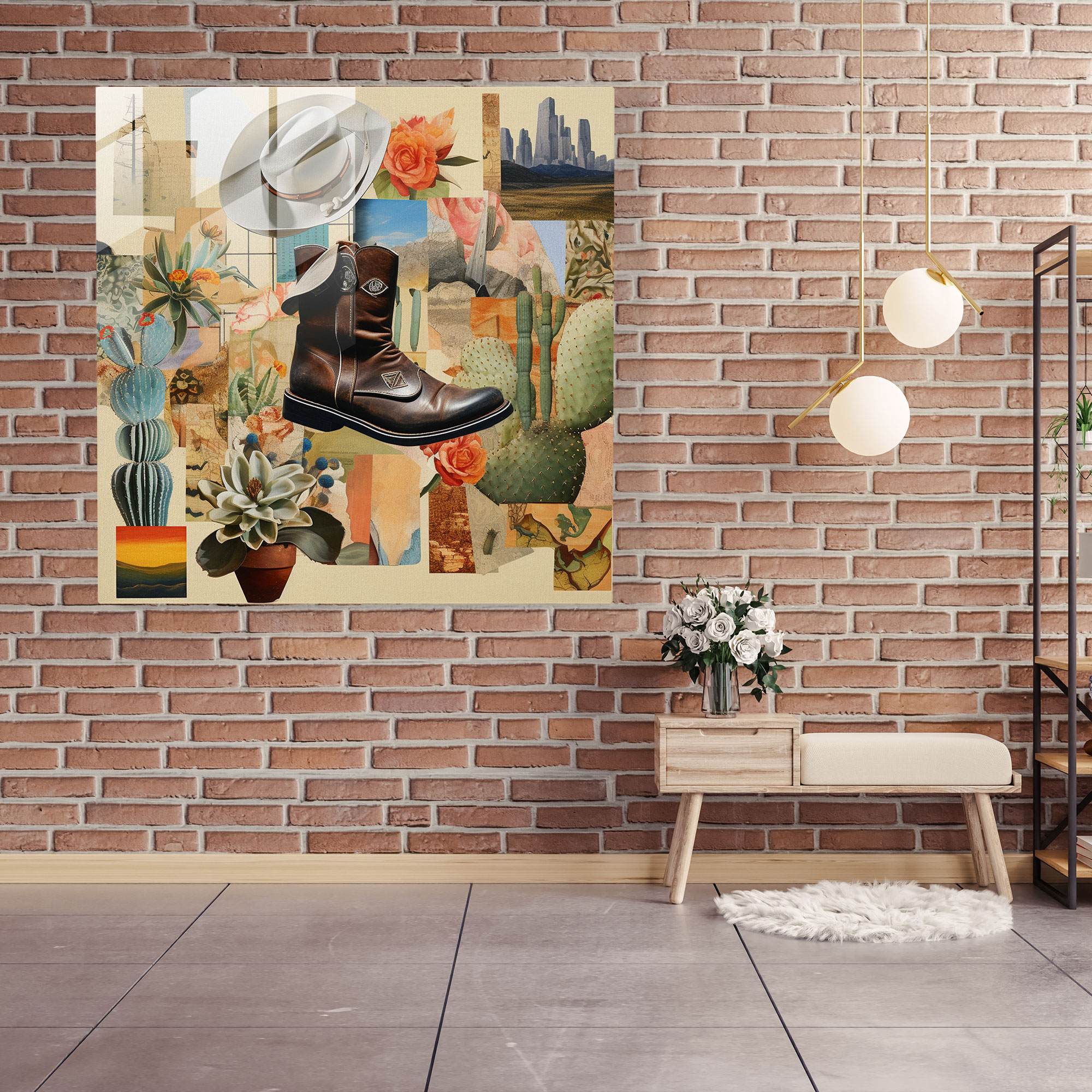 Kubistisches Glaswandkunst Dekor mit westlichen Motiven