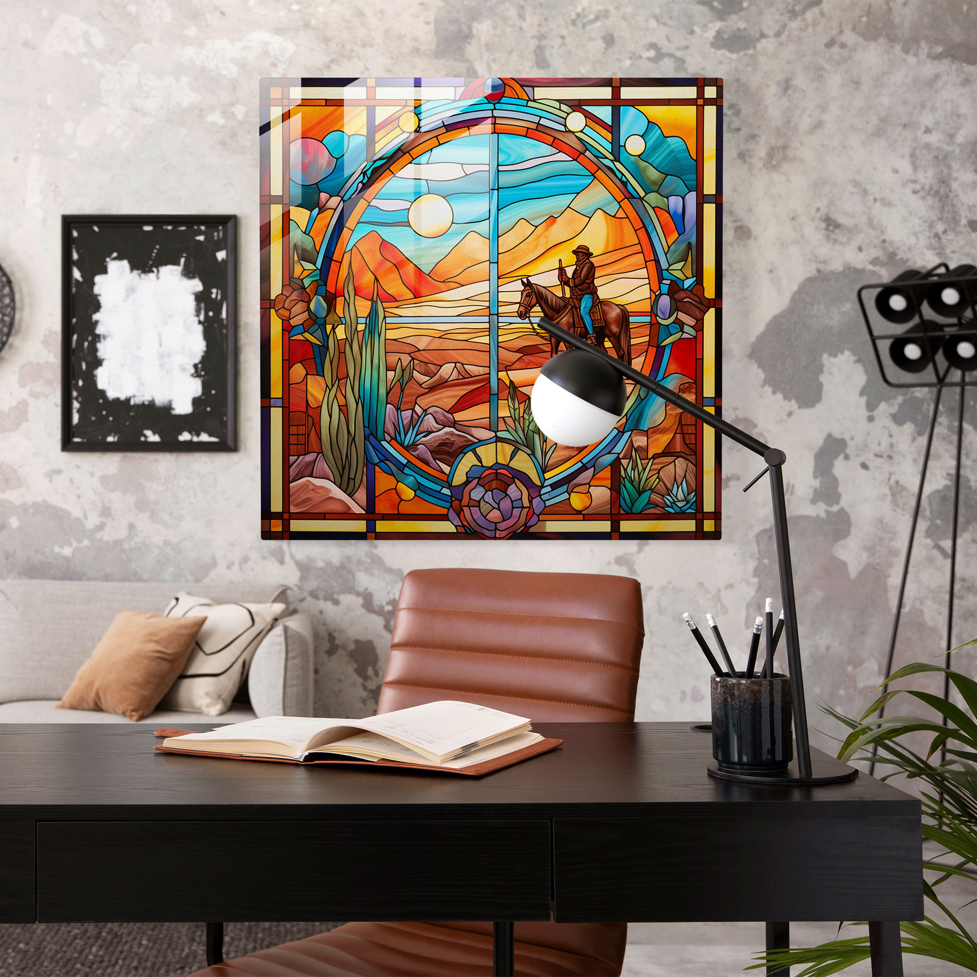 Batı Semboller Stained Glass Baskı Canlı Cam Duvar Sanatı Ev Dekorasyonu Duvar Dekoru Cam Sanatı Modern Sanat Eseri
