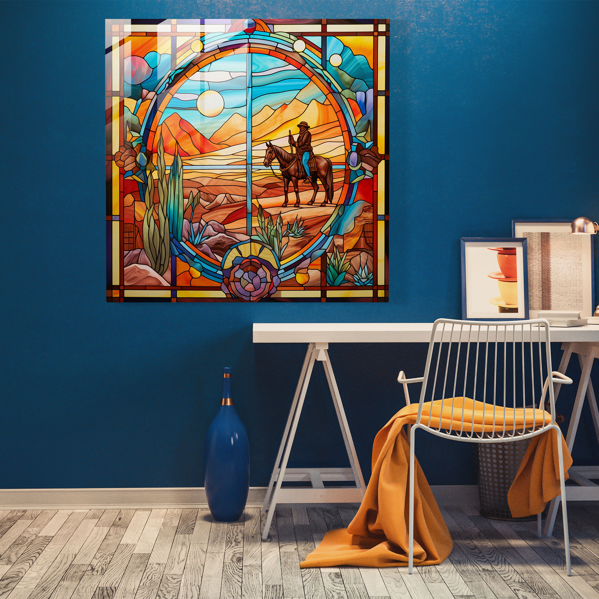 Batı Semboller Stained Glass Baskı Canlı Cam Duvar Sanatı Ev Dekorasyonu Duvar Dekoru Cam Sanatı Modern Sanat Eseri