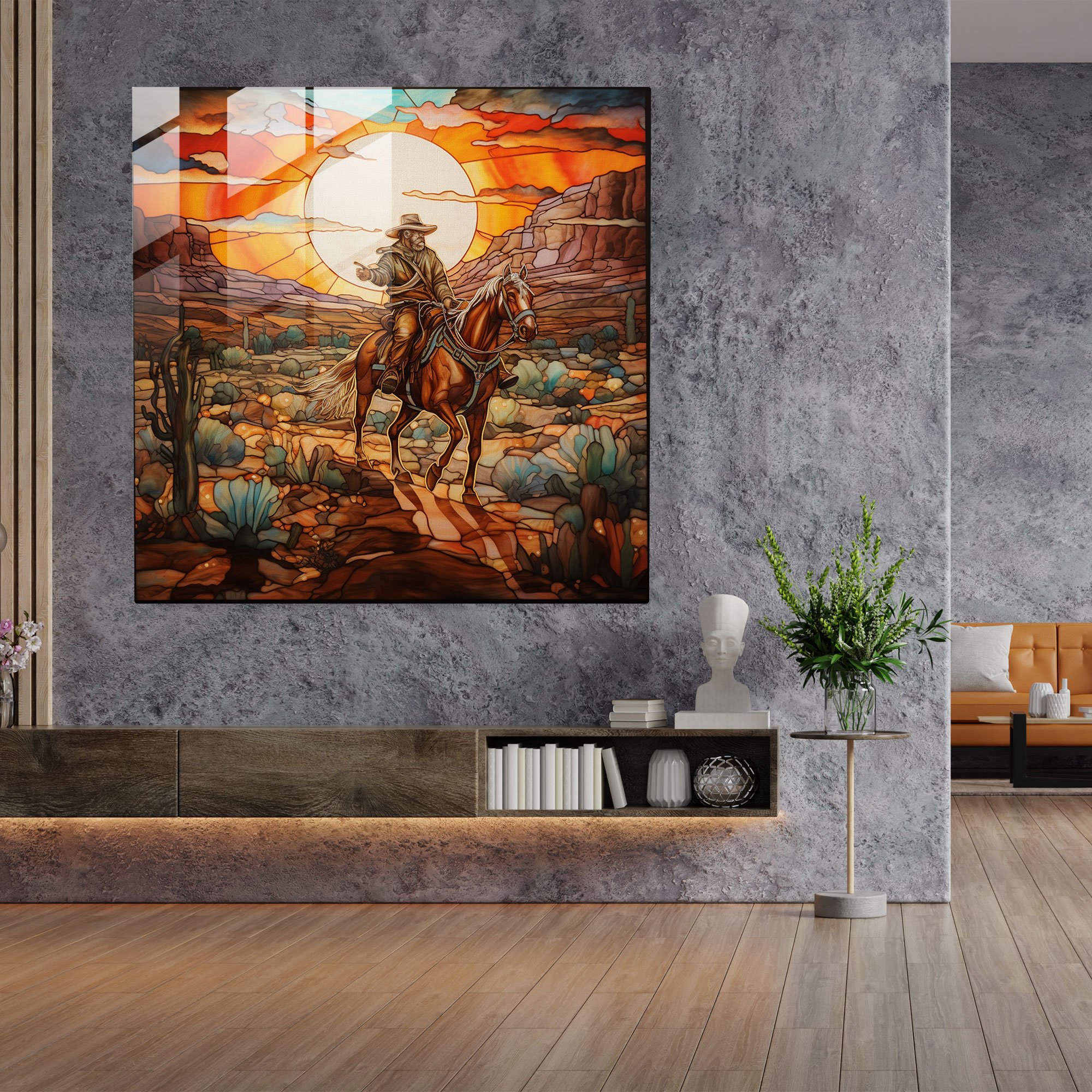 Lone Cowboy Glass Print, Mesmerizing Glass Wall Art, Home Decoration, Wall Decor, Glass Art, Modern Artwork