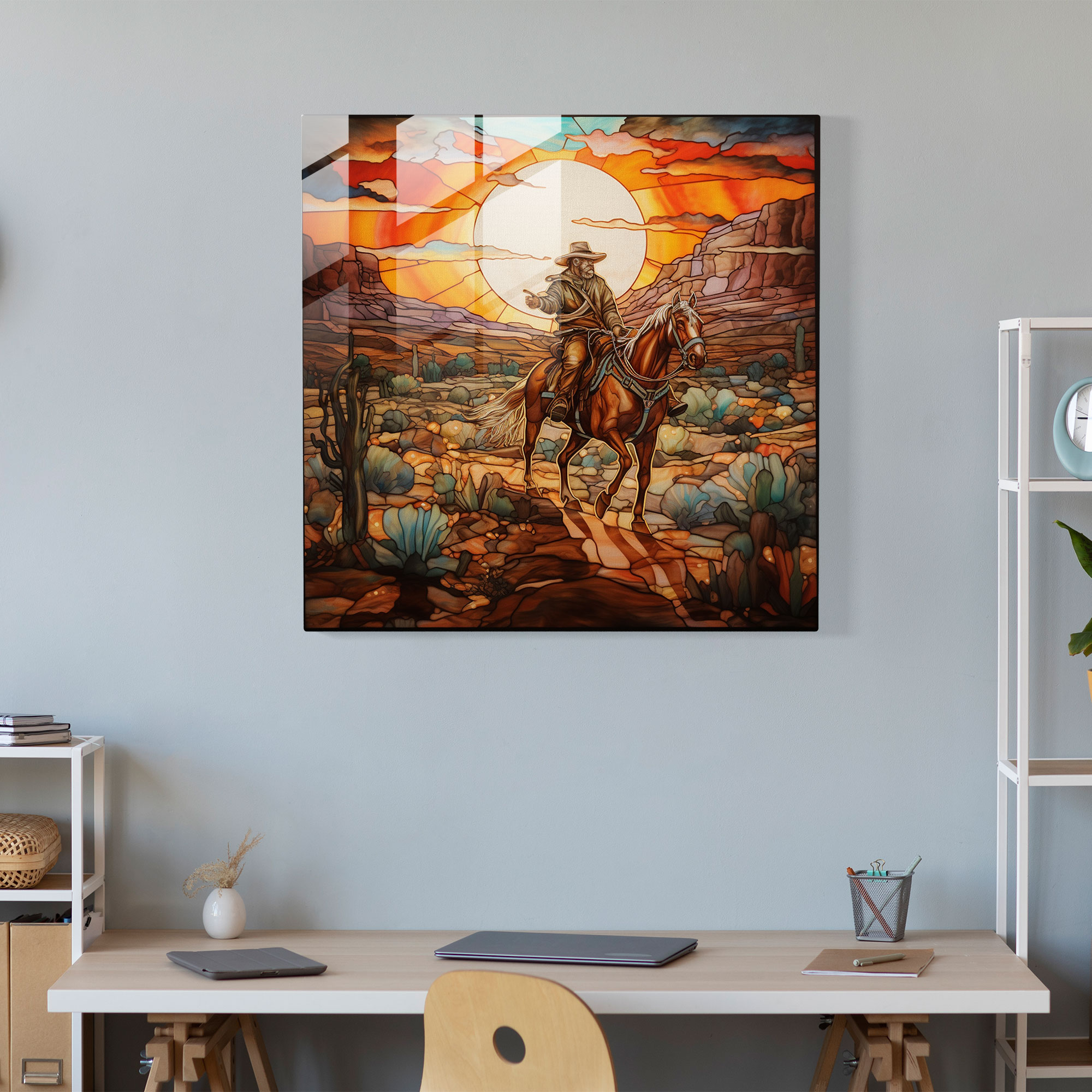 Lone Cowboy Glass Print, Mesmerizing Glass Wall Art, Home Decoration, Wall Decor, Glass Art, Modern Artwork