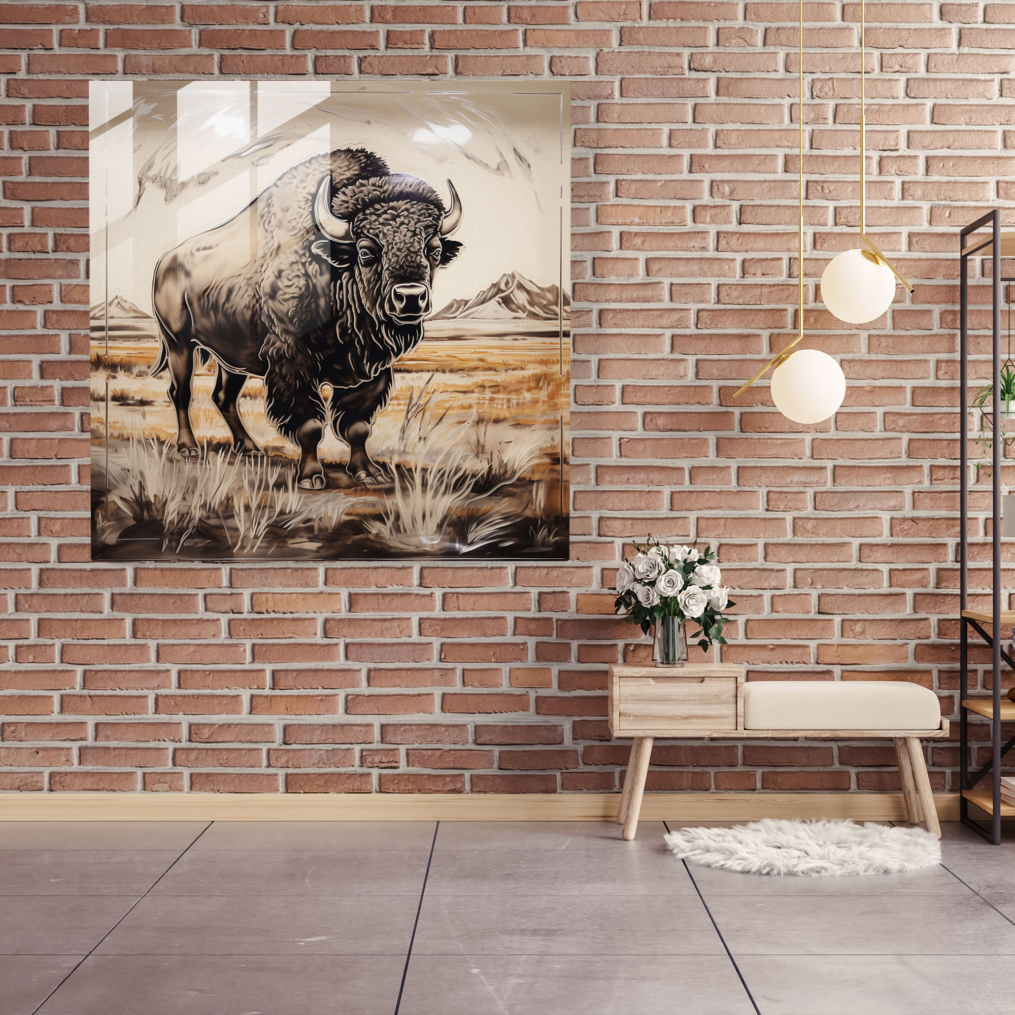 Majestic Bison Glass Print, Striking Glass Etching, Home Decoration, Wall Decor, Glass Art, Modern Artwork