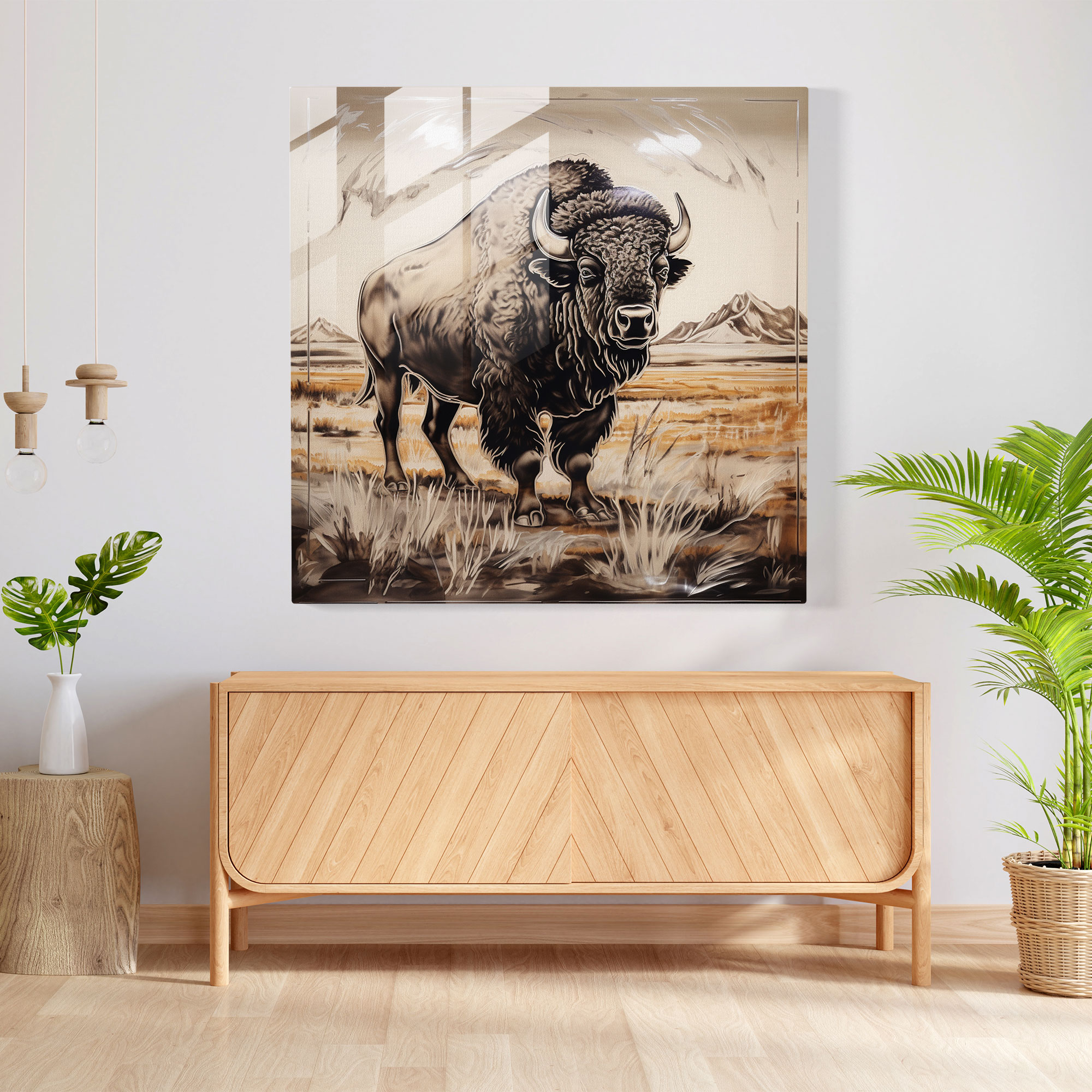 Majestic Bison Glass Print, Striking Glass Etching, Home Decoration, Wall Decor, Glass Art, Modern Artwork