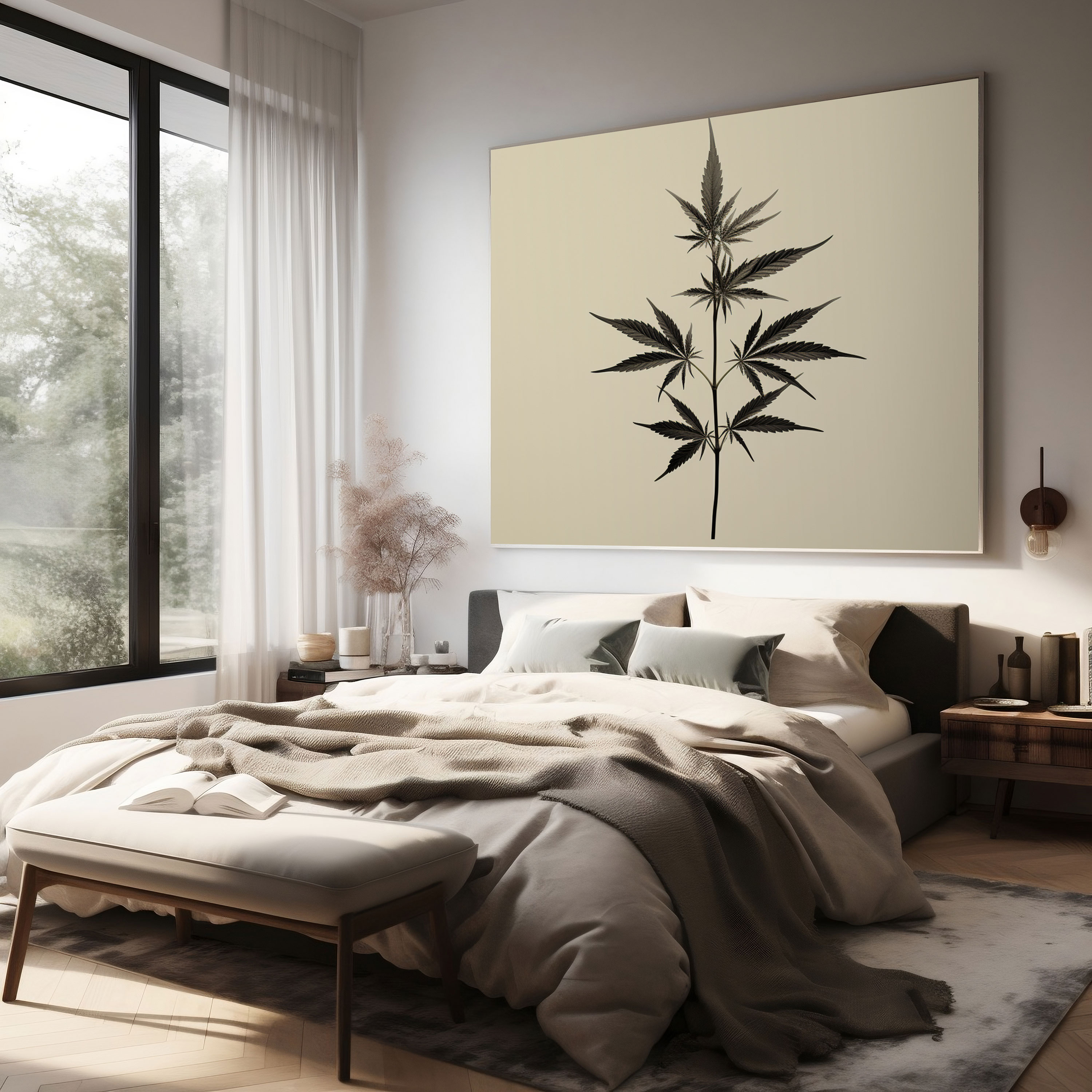 Bitki Duvar Sanatı - Minimalist Marihuana Bitkisi Kanvas Tablosu - Duvar Sanatı Minimalist Tasarım
