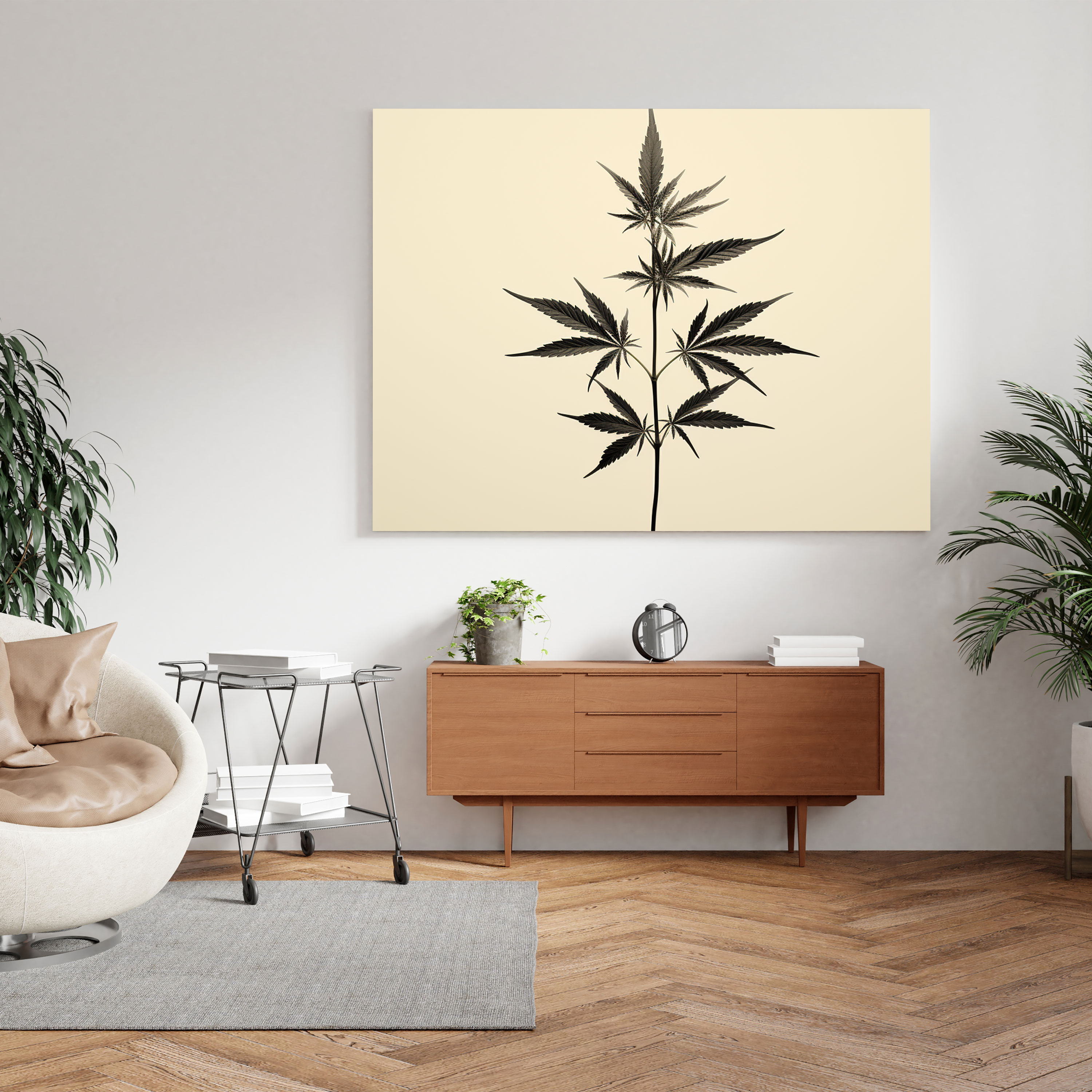 Bitki Duvar Sanatı - Minimalist Marihuana Bitkisi Kanvas Tablosu - Duvar Sanatı Minimalist Tasarım