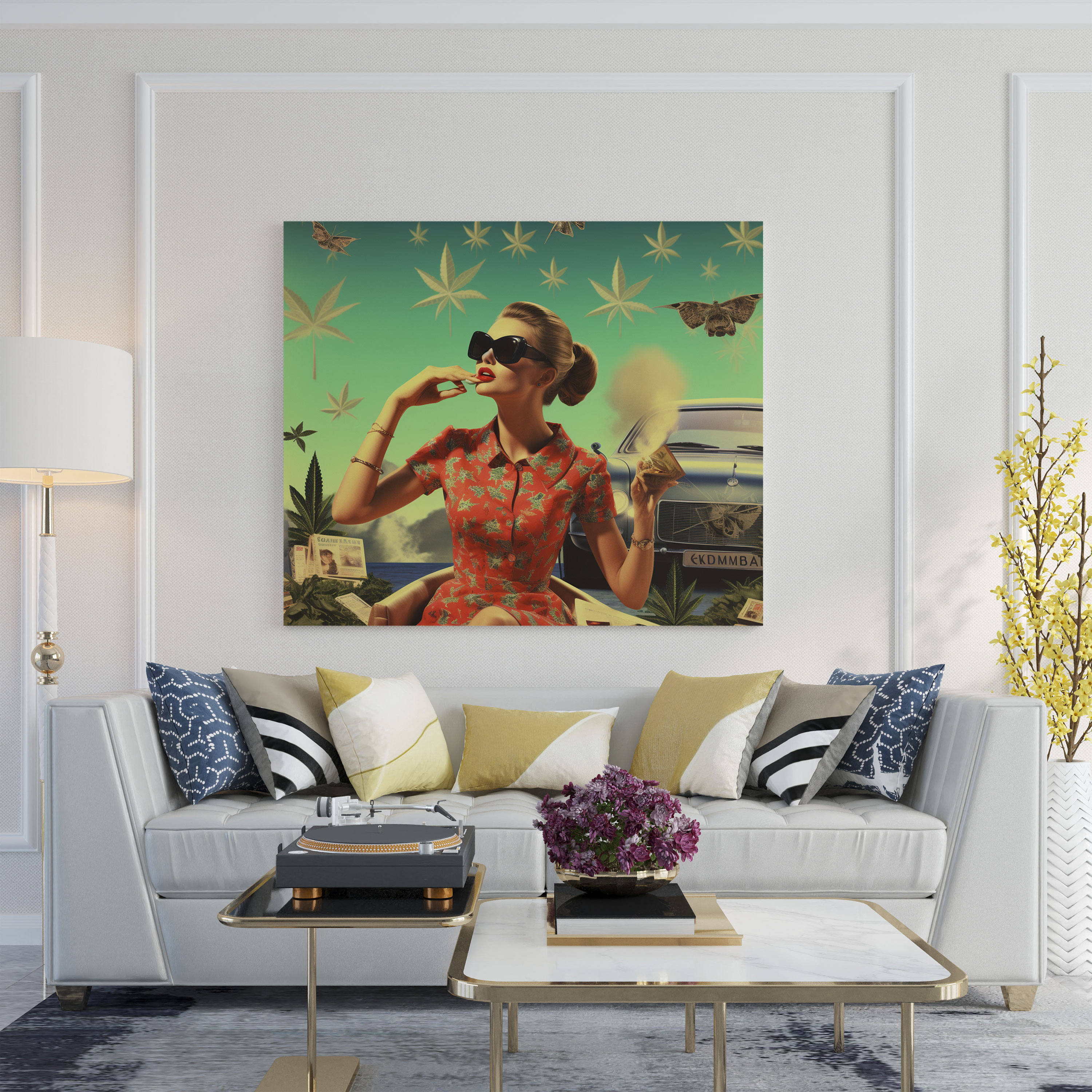 Weed Wall Decoration - Retro Collage Canvas Print - Weed, Vintage, Collage, Canvas Wall Art