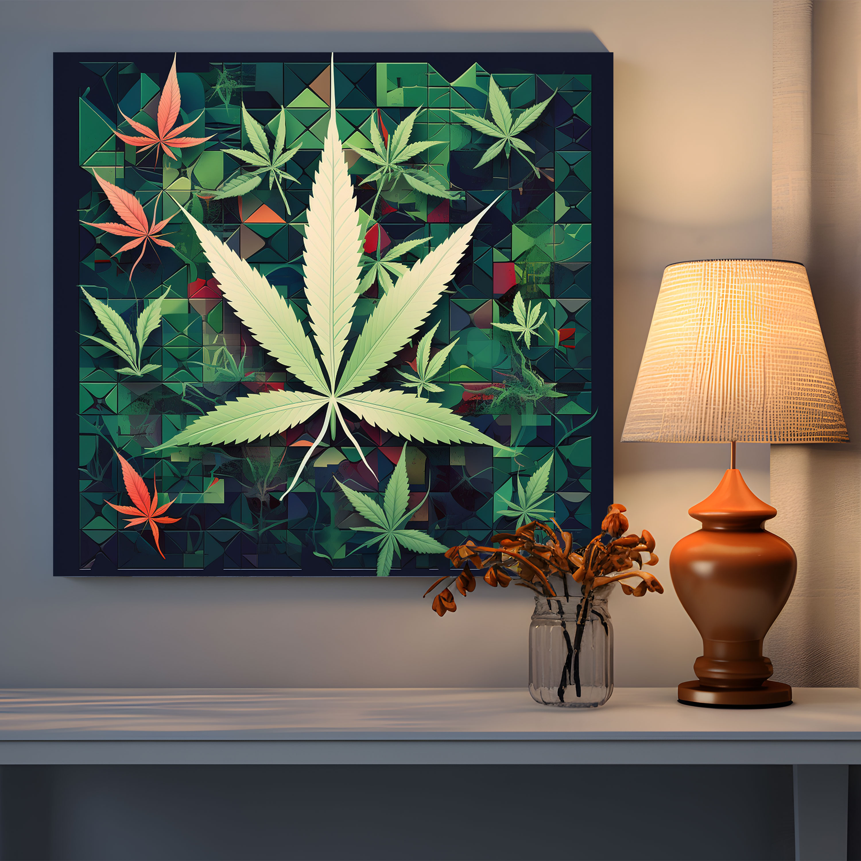 Weed Wall Art - Geometric Marijuana Symbols Canvas Print - Weed, Wall Decoration, Canvas Wall Art, Marijuana Symbols