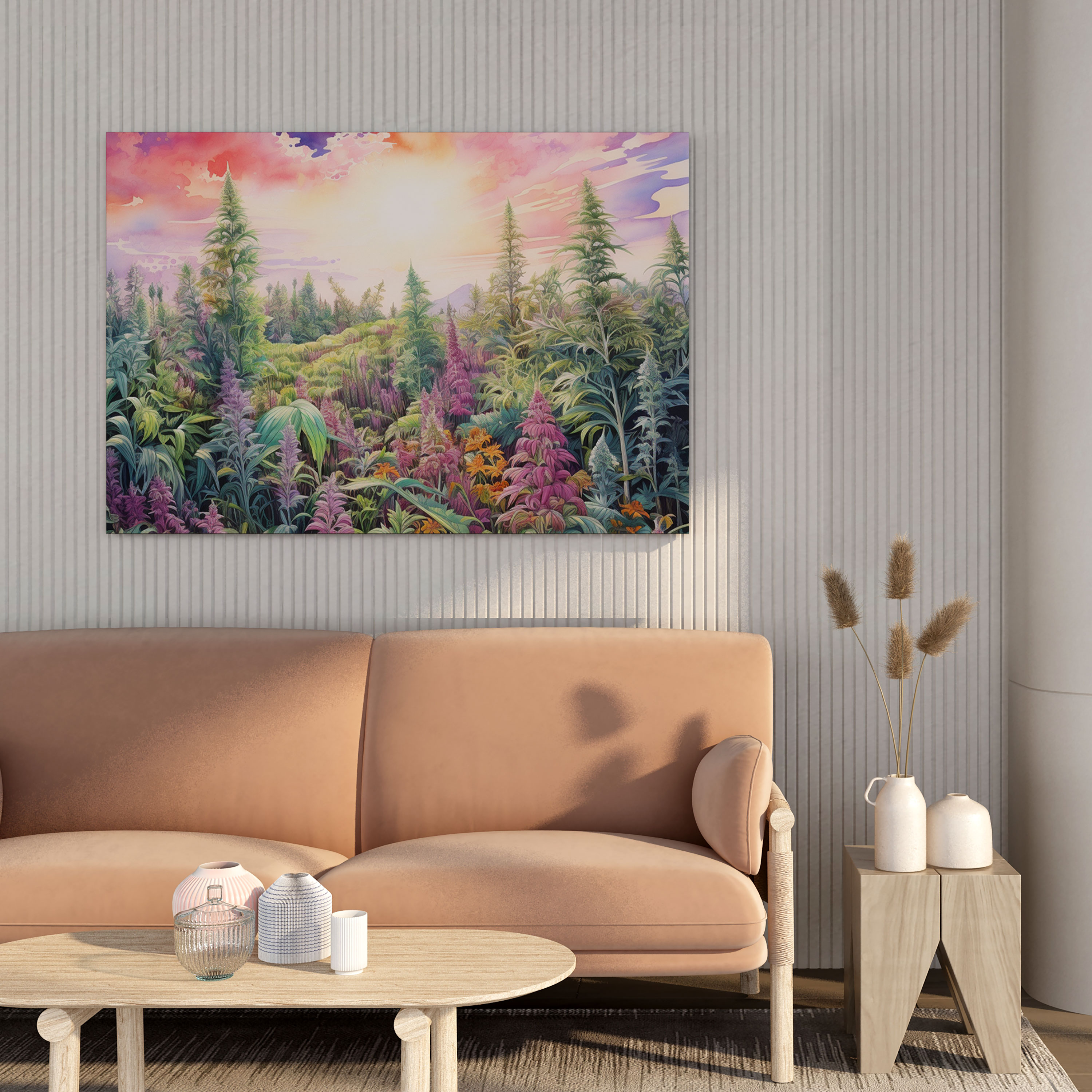 Weed Canvas Print - Blooming Marijuana Field - Weed, Nature-Inspired, Home Decoration, Vibrant Colors