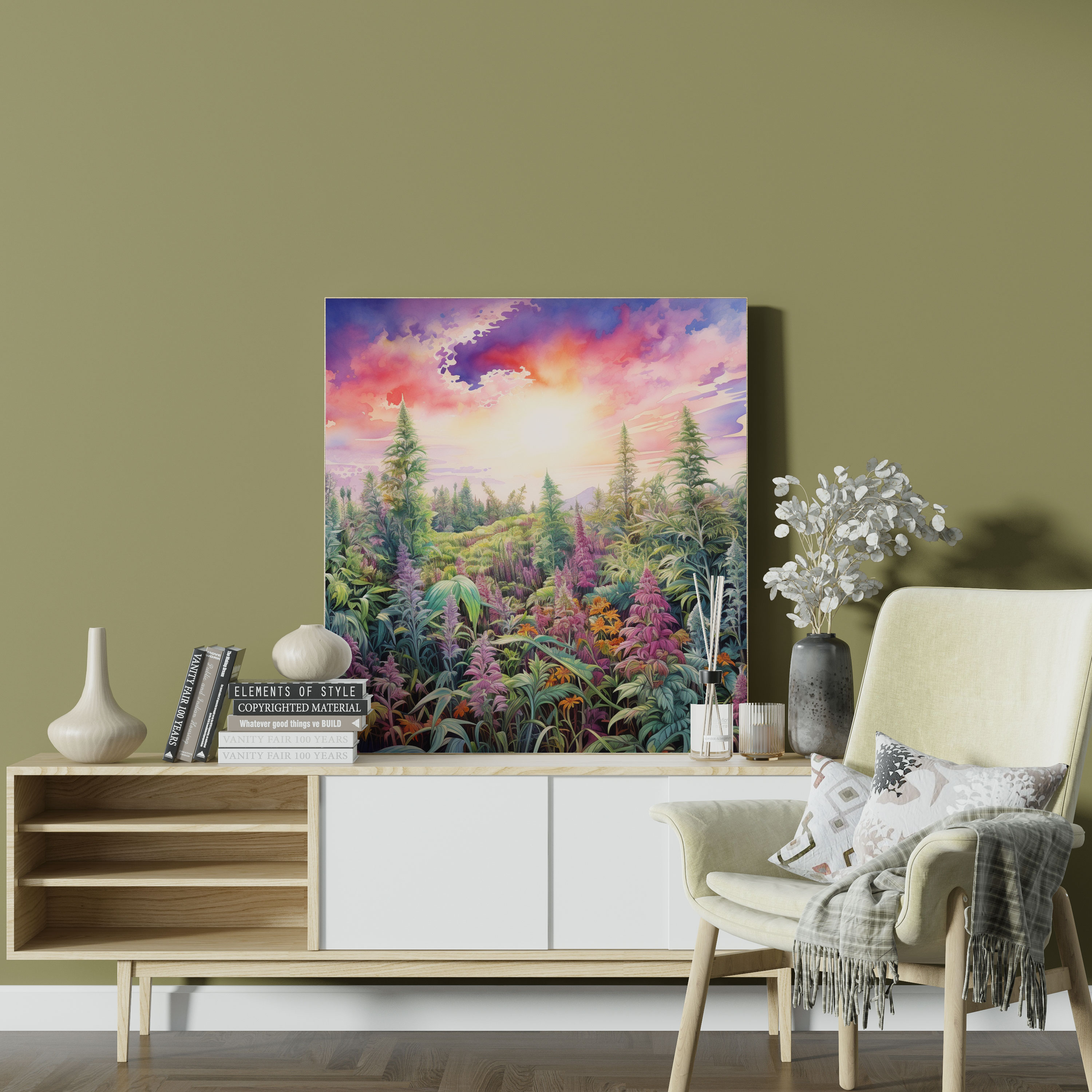 Weed Canvas Print - Blooming Marijuana Field - Weed, Nature-Inspired, Home Decoration, Vibrant Colors