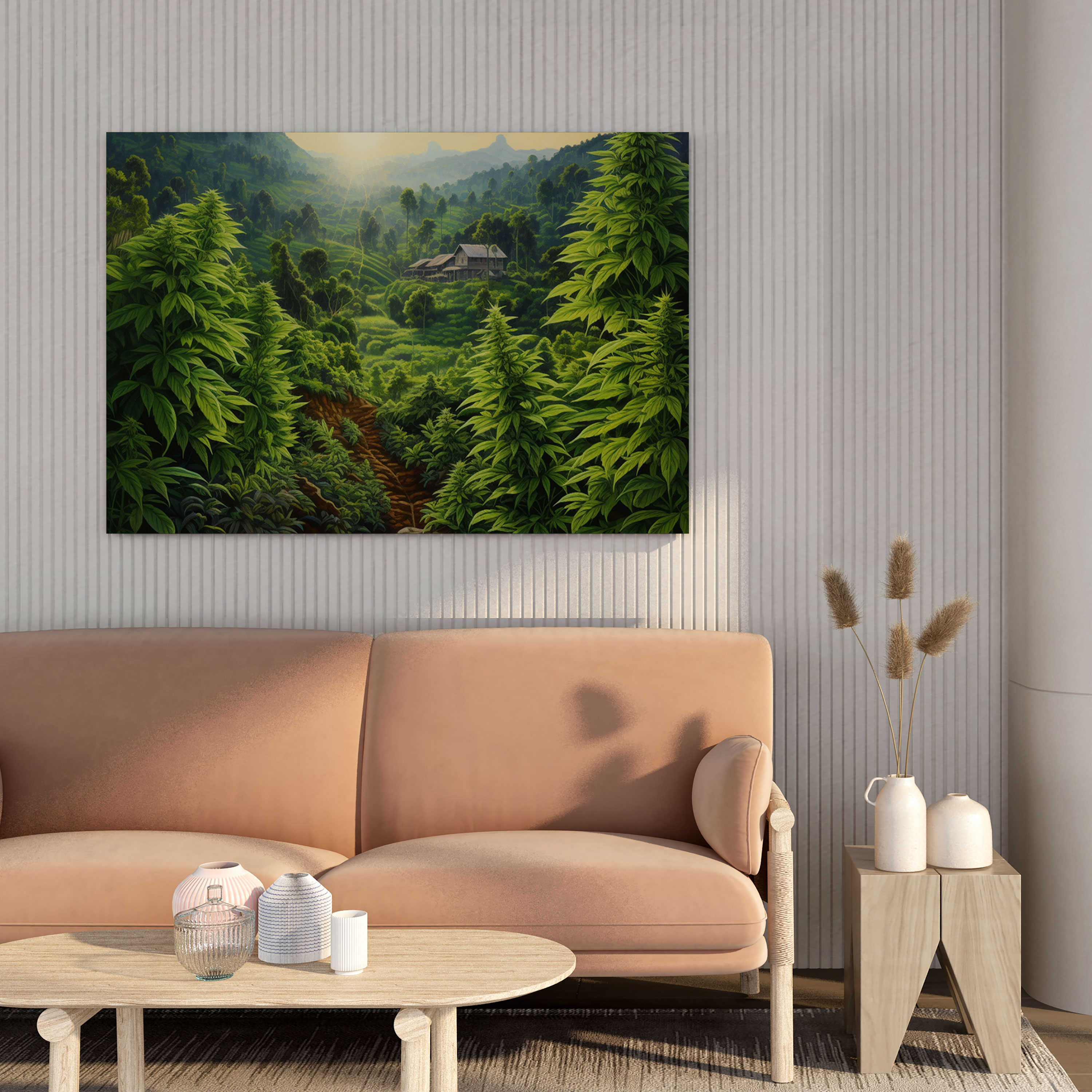 Weed Canvas Print - Picturesque Marijuana Plantation - Weed, Lush Green Fields, Natural Beauty, Canvas Wall Art