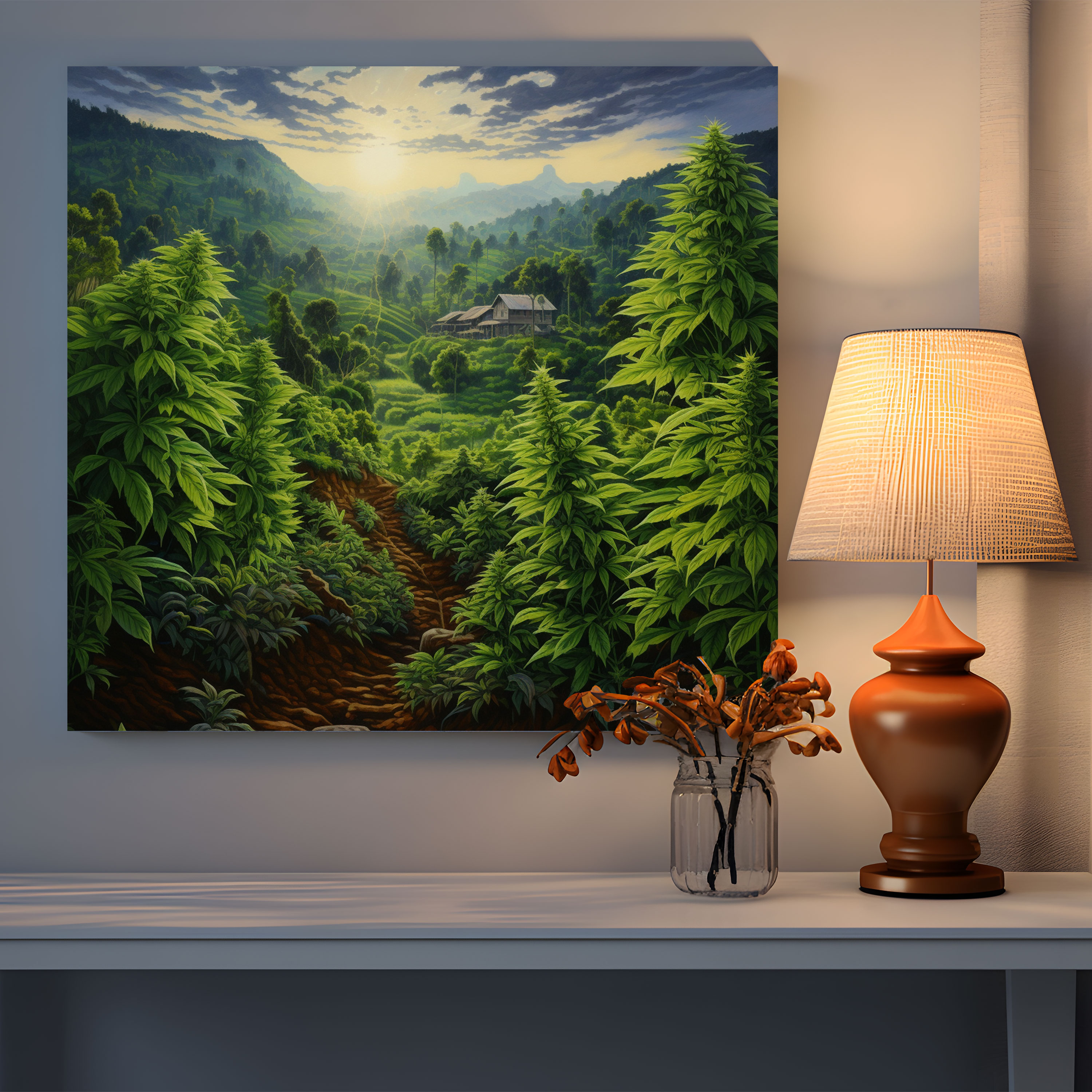 Weed Canvas Print - Picturesque Marijuana Plantation - Weed, Lush Green Fields, Natural Beauty, Canvas Wall Art