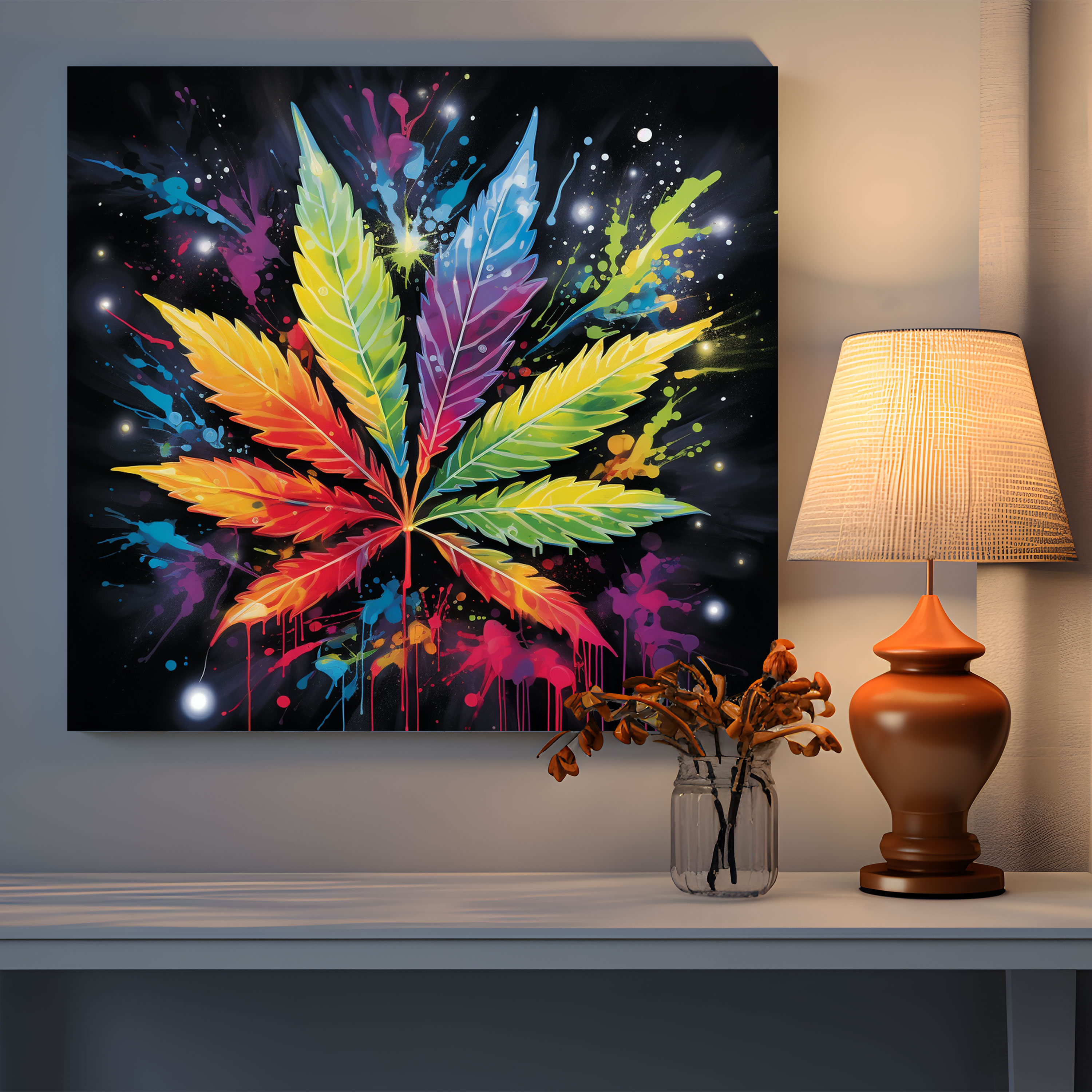 Weed Wall Decoration - Graffiti-Inspired Marijuana Leaf - Weed, Weed Wall Decoration, Graffiti-Inspired Artwork, Vibrant Colors