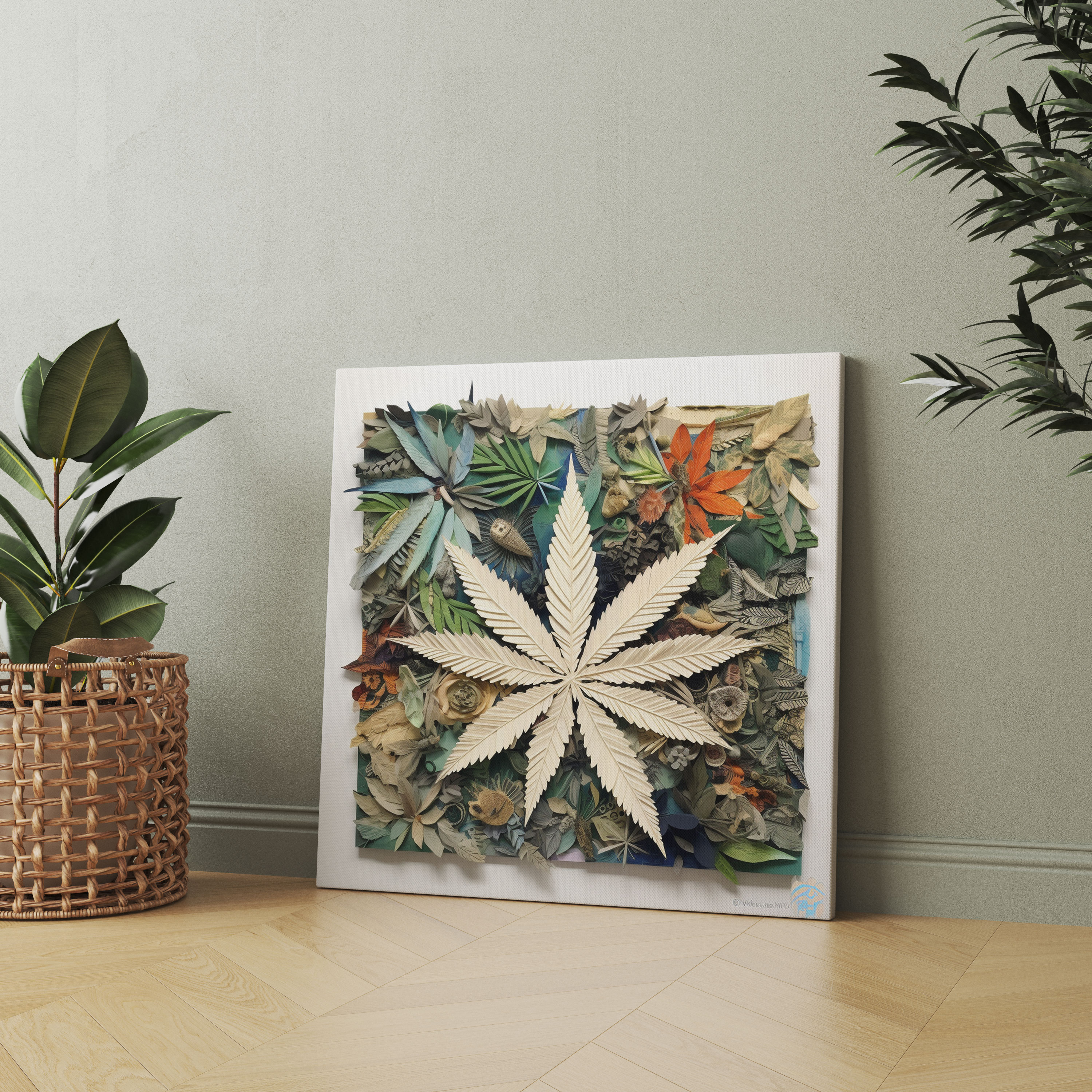 Weed Canvas Print - Eco-Friendly Mixed Media Collage - Weed, Wall Decoration, Home Decoration, Wall Art