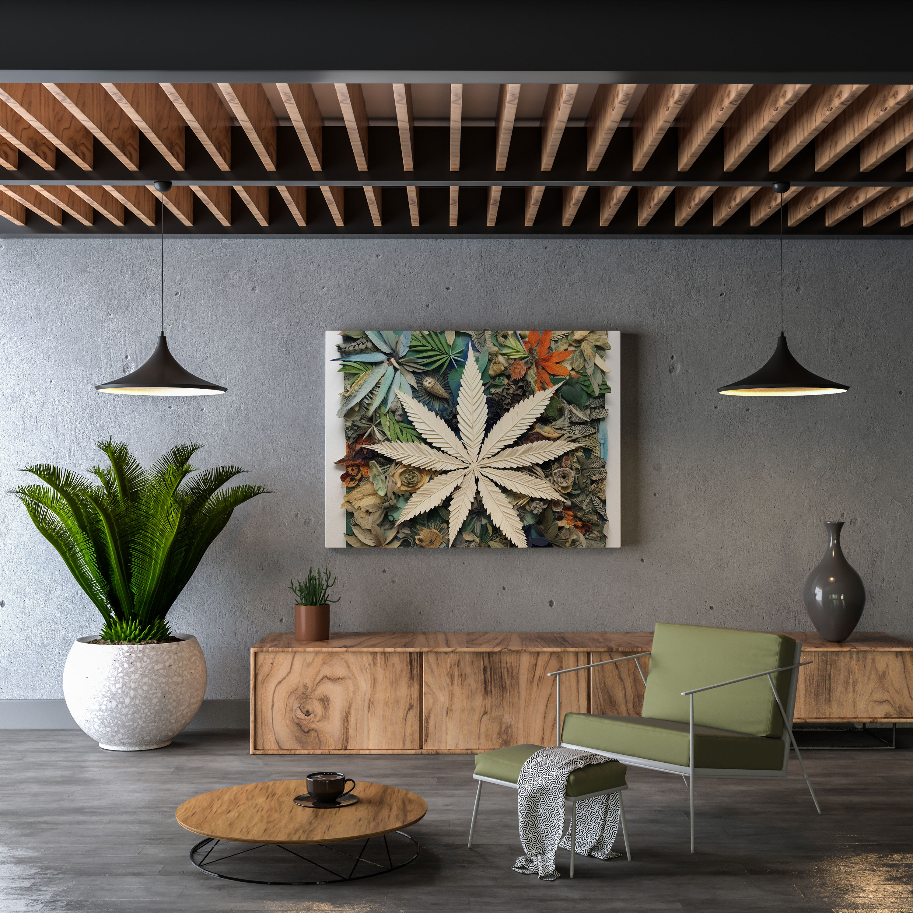 Weed Canvas Print - Eco-Friendly Mixed Media Collage - Weed, Wall Decoration, Home Decoration, Wall Art