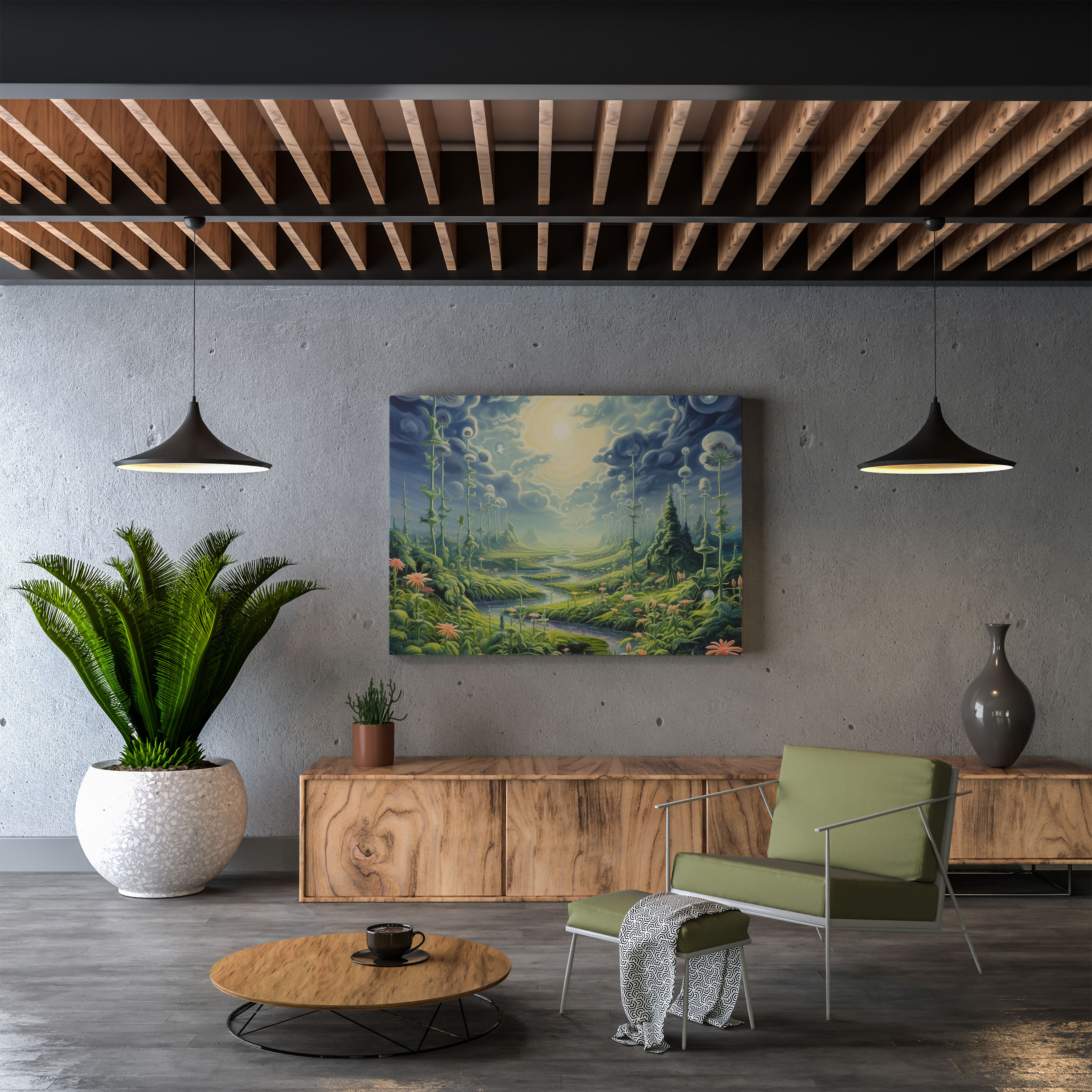 Weed Canvas Print - Whimsical Surrealistic Landscape - Weed, Wall Art, Artistic Wonder, Dreamlike Landscape