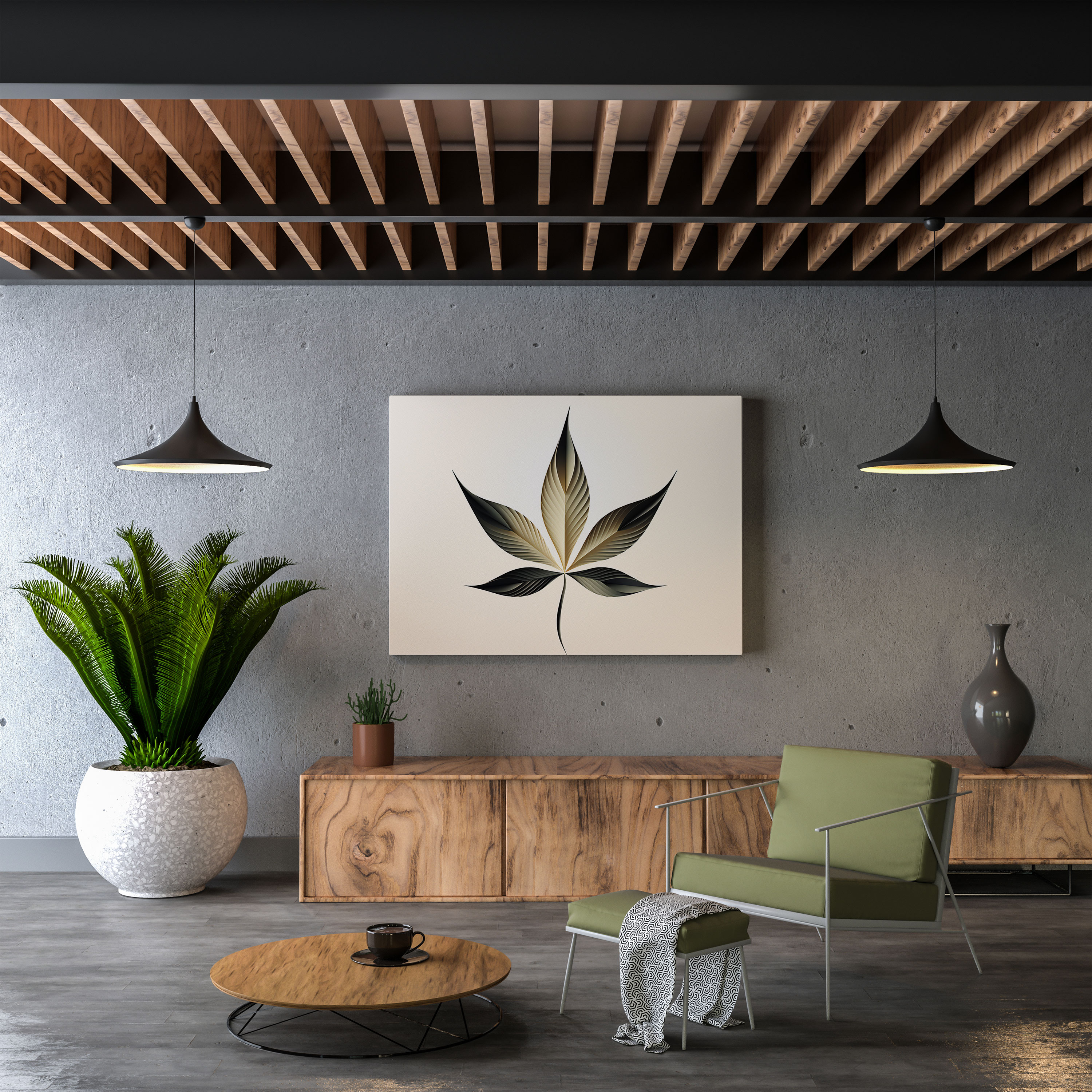 Weed Wall Art - Minimalist Abstract Marijuana Leaf - Weed, Modern Elegance, Canvas, Sleek Look